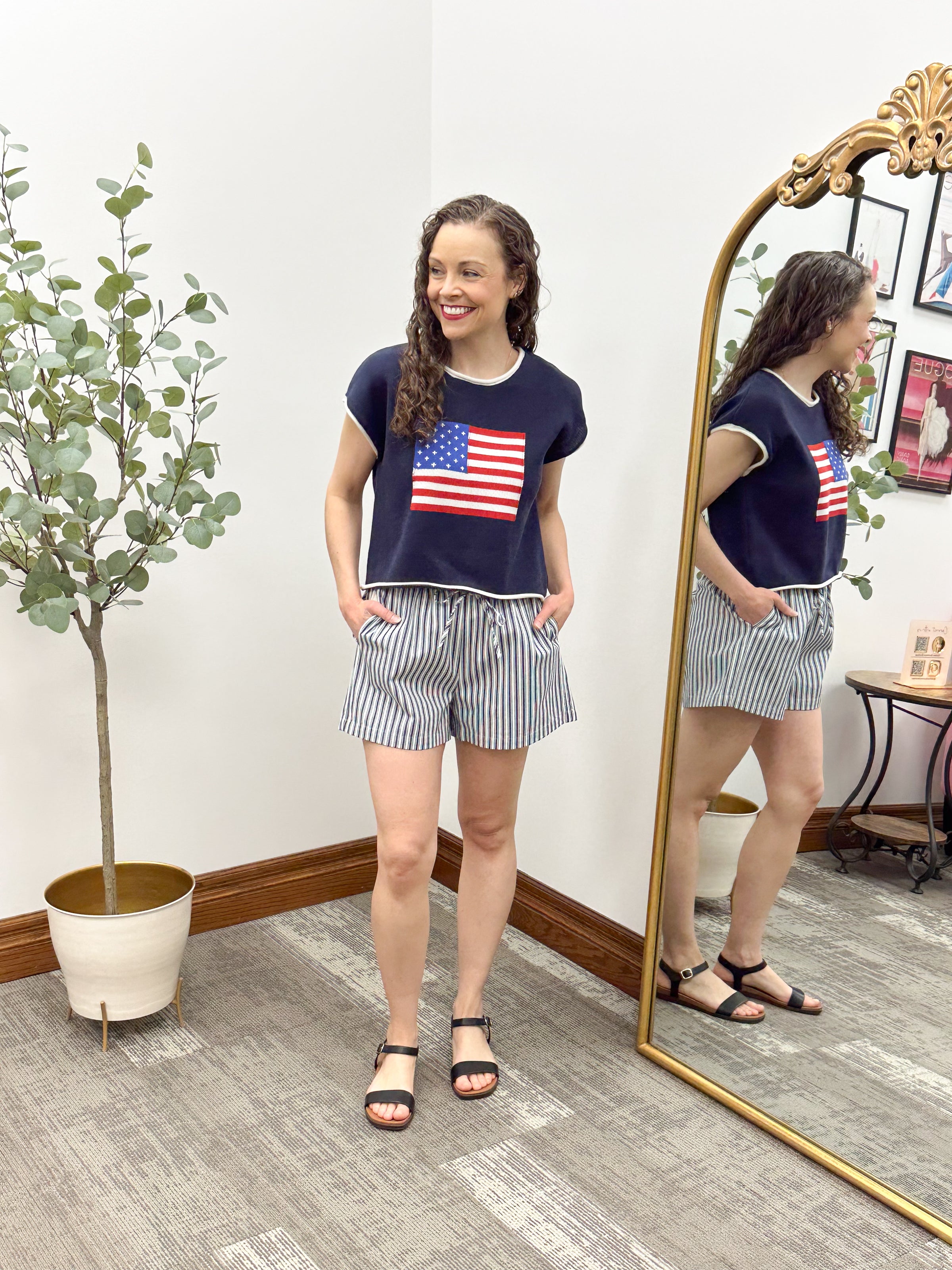 Navy American Flag Cap Sleeve Sweater