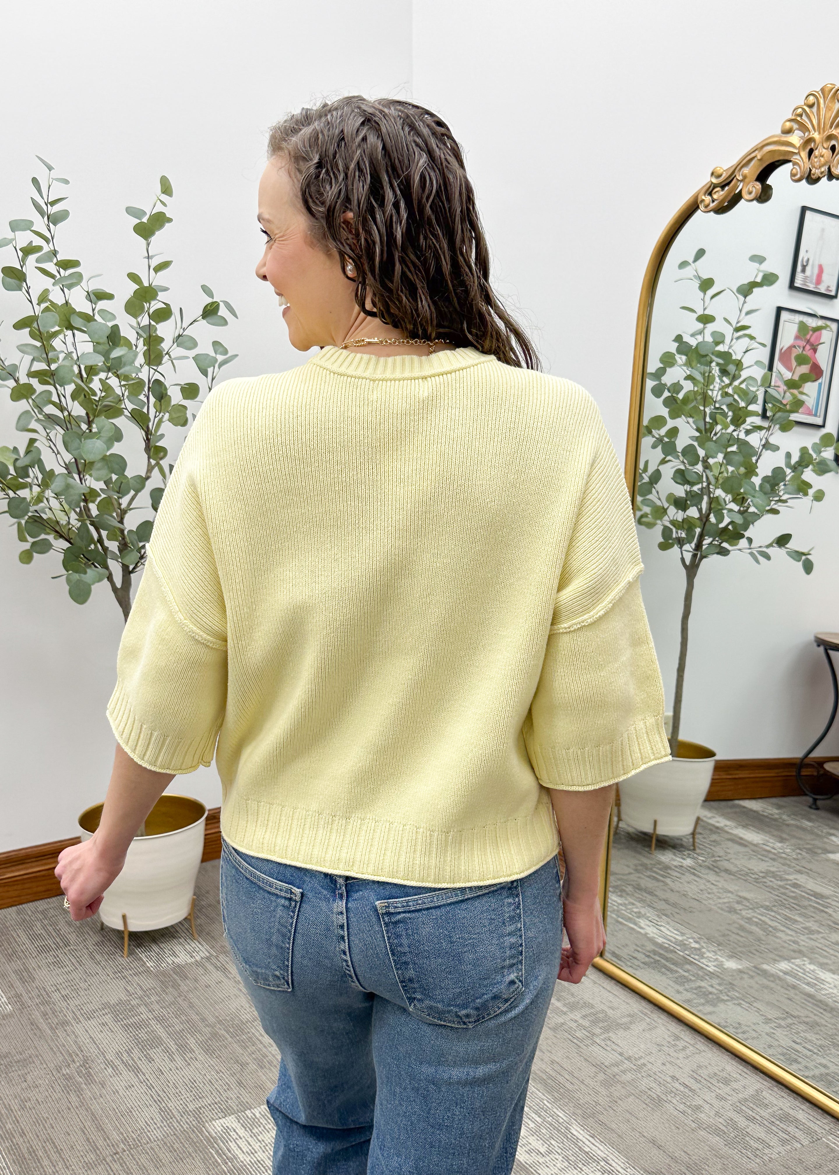Yellow 3/4 Sleeve Sweater