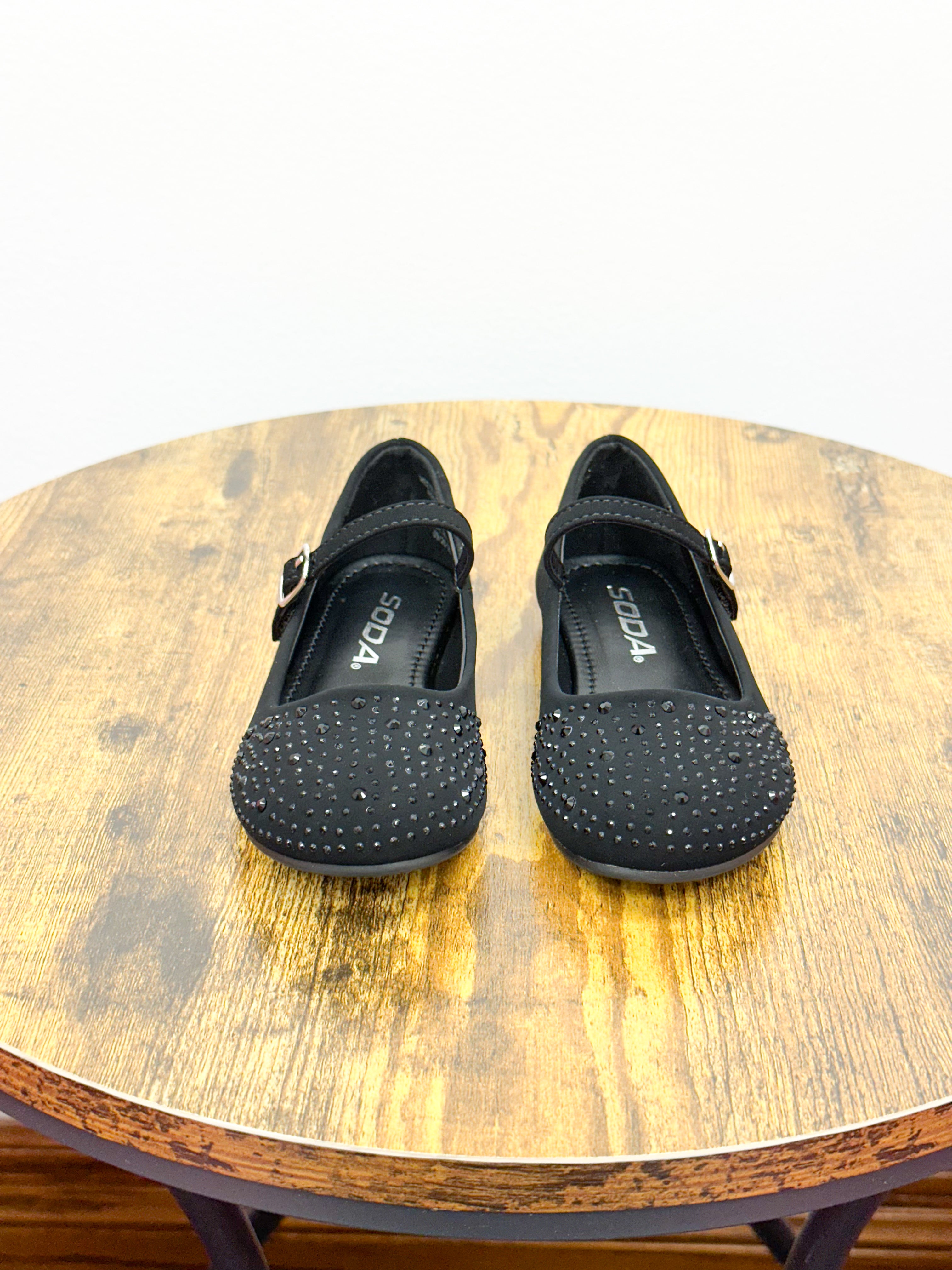 Girls Black Embellished Ballet Flats