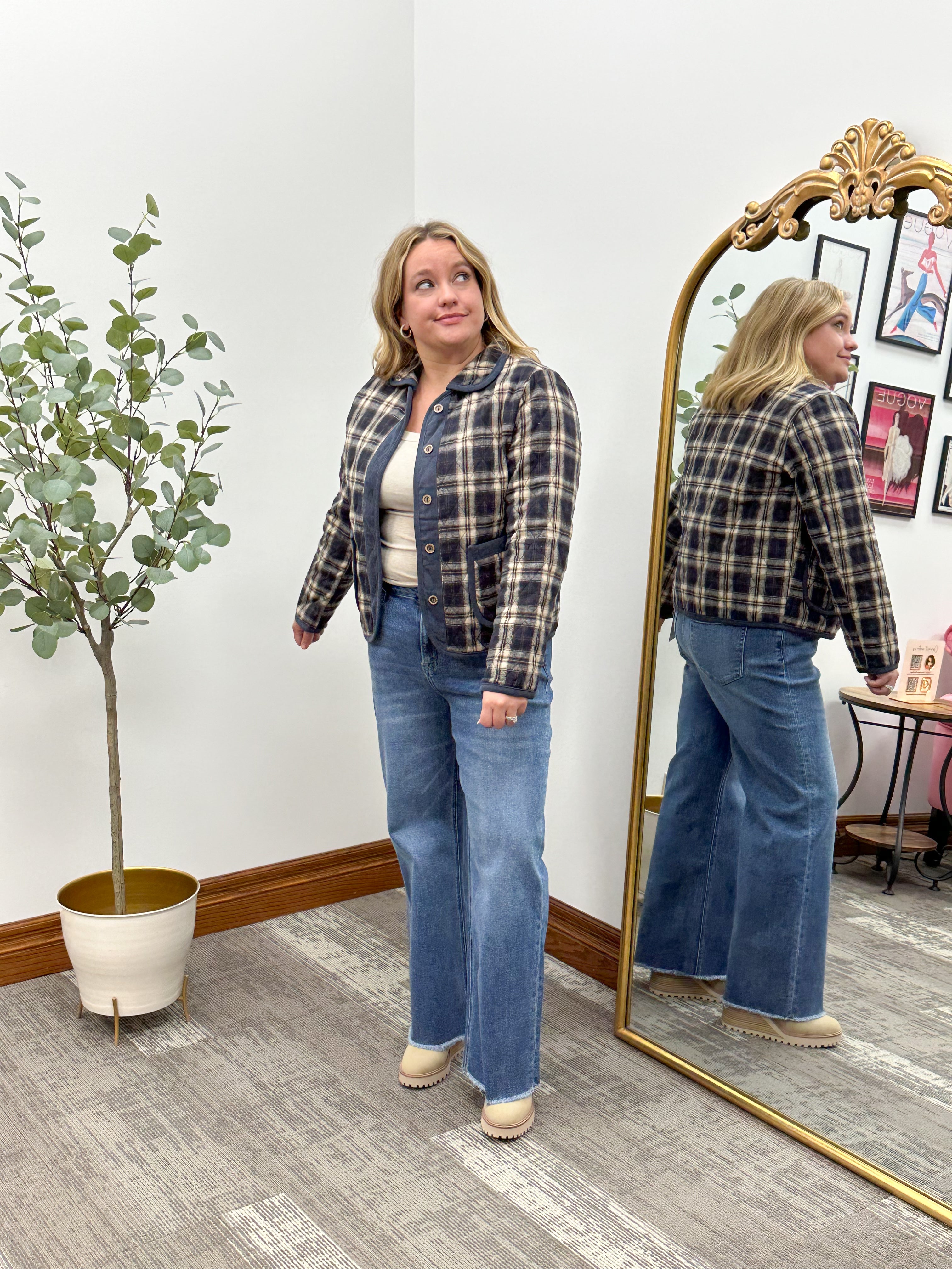 Navy Plaid Quilted Jacket