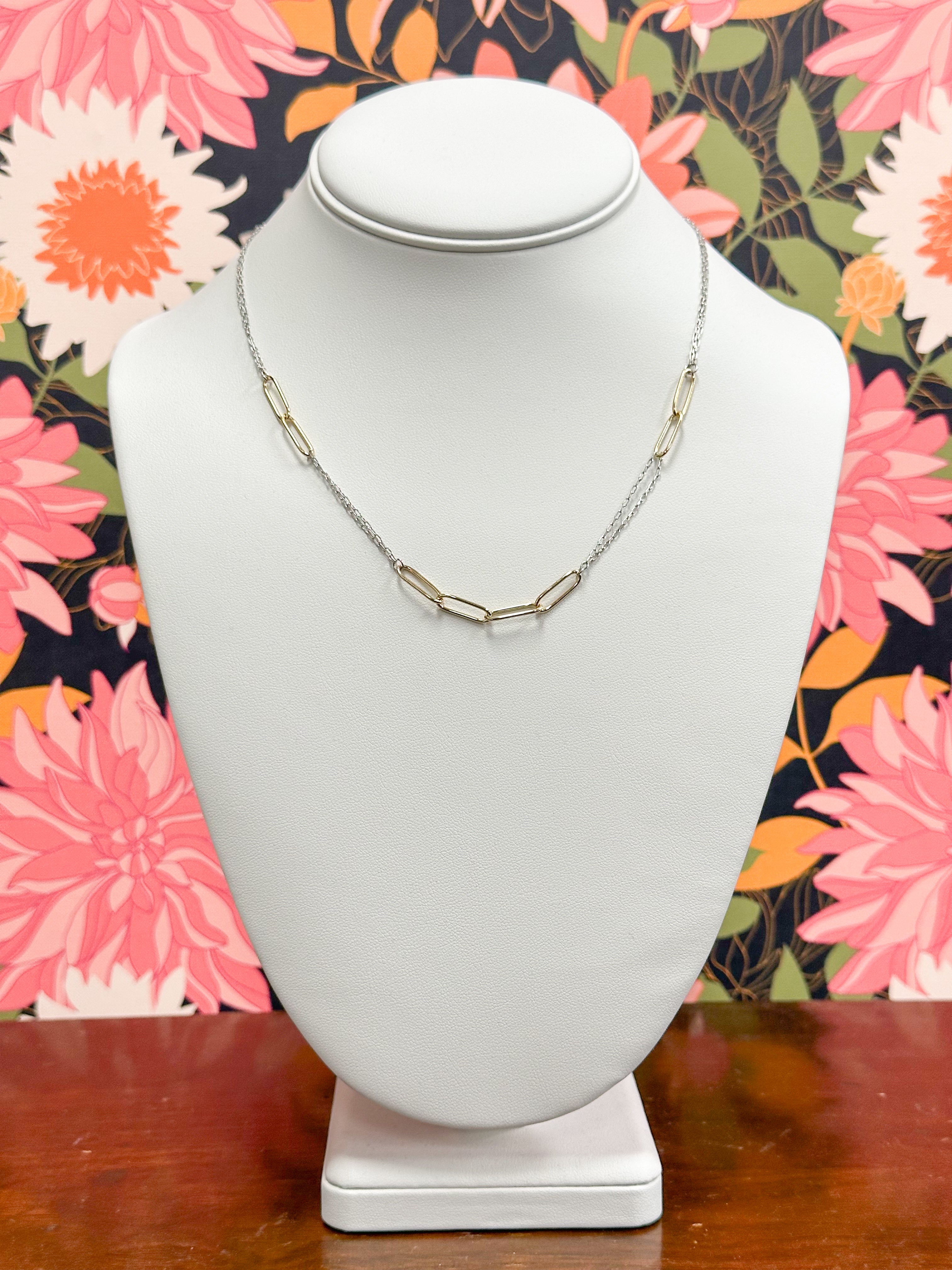 Mixed Metal Chain & Paperclip Link Necklace