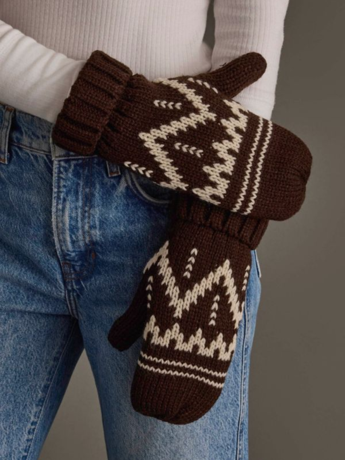 Brown & Cream Patterned Mittens
