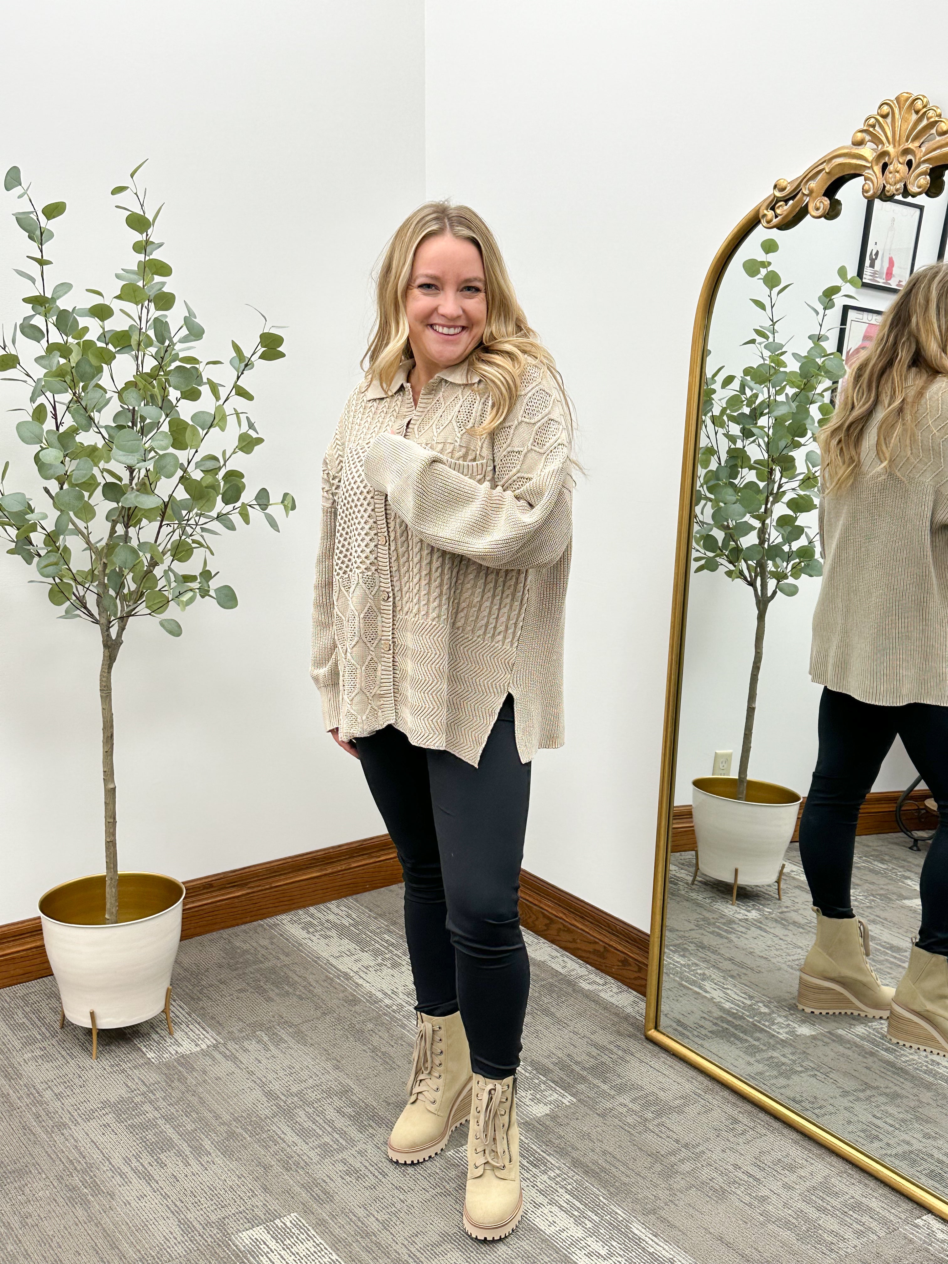 Beige Cable Knit Cardigan