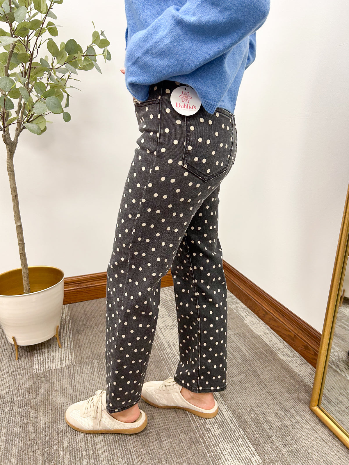 HR Washed Black Polka Dot Straight Leg Jeans
