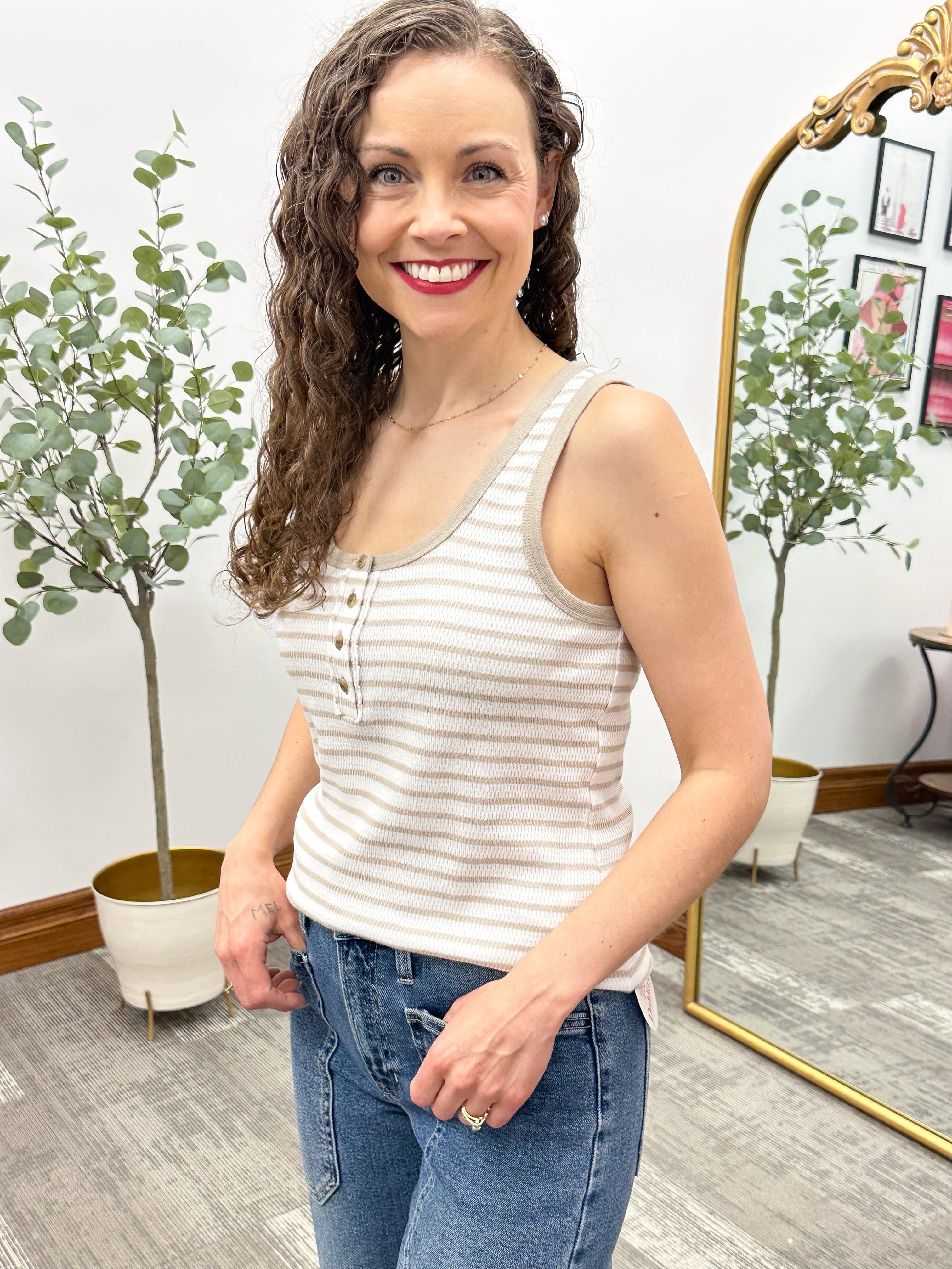 Beige Striped Alfie Tank