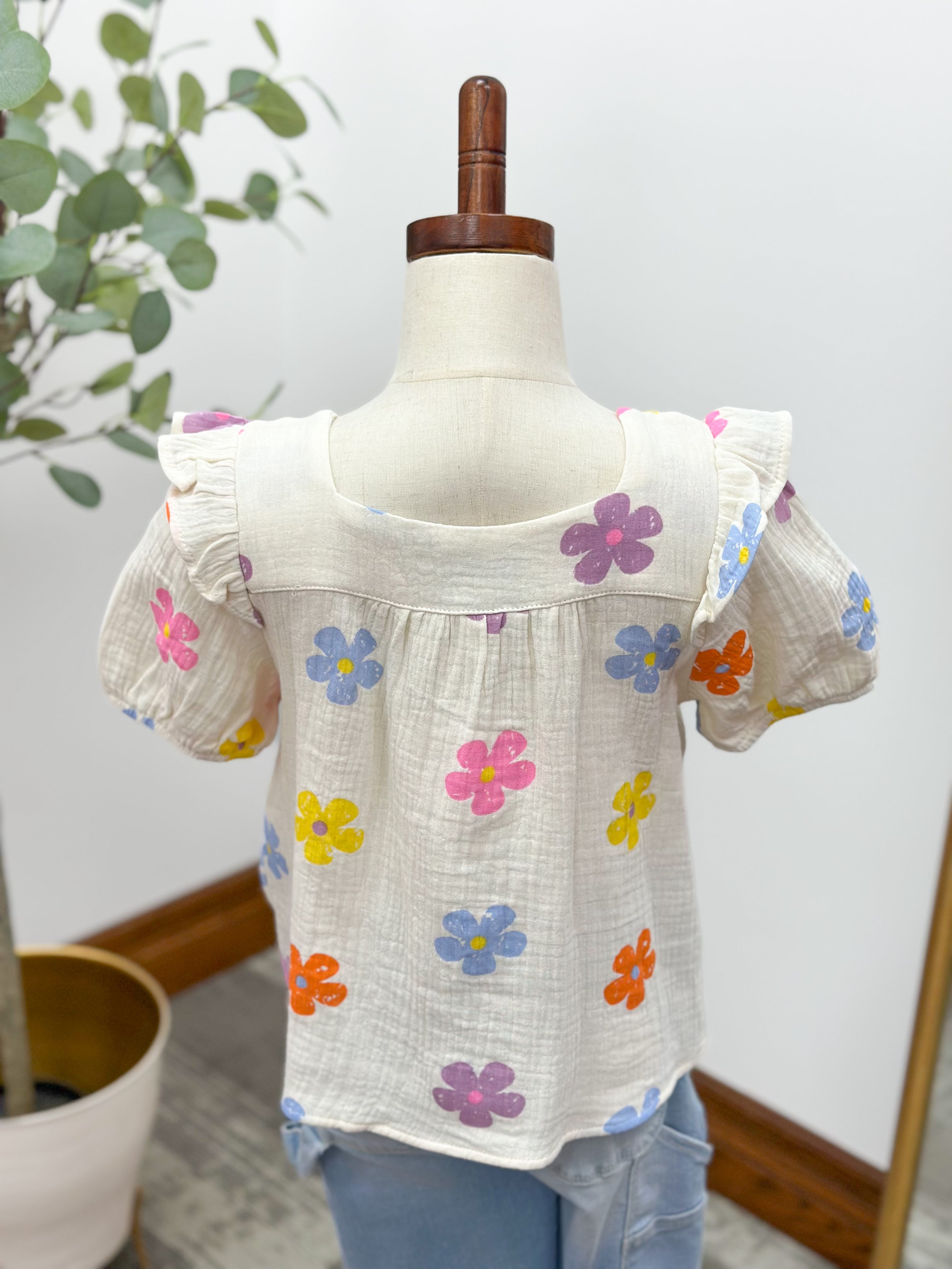 Girls Floral Print Muslin Top