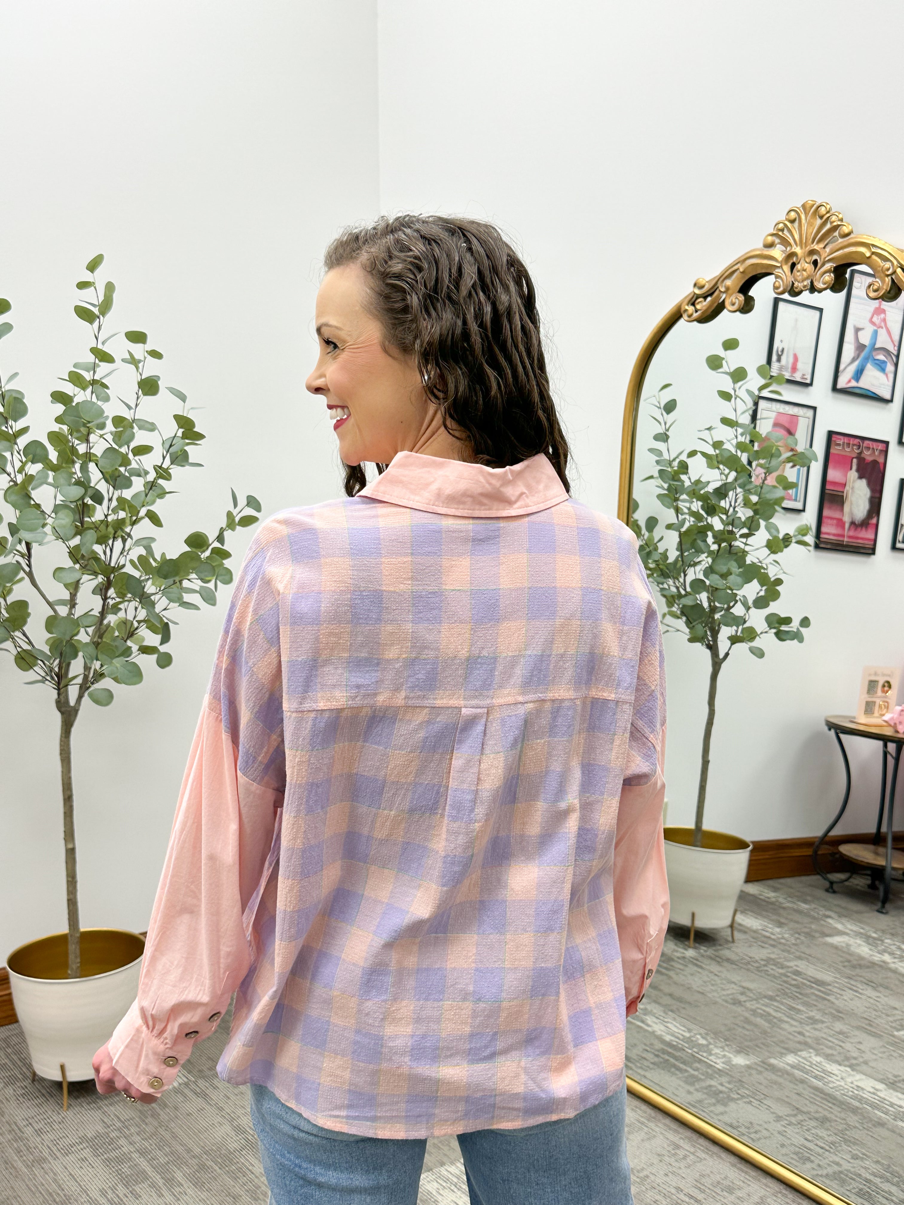 Pink Plaid Button Down Shirt