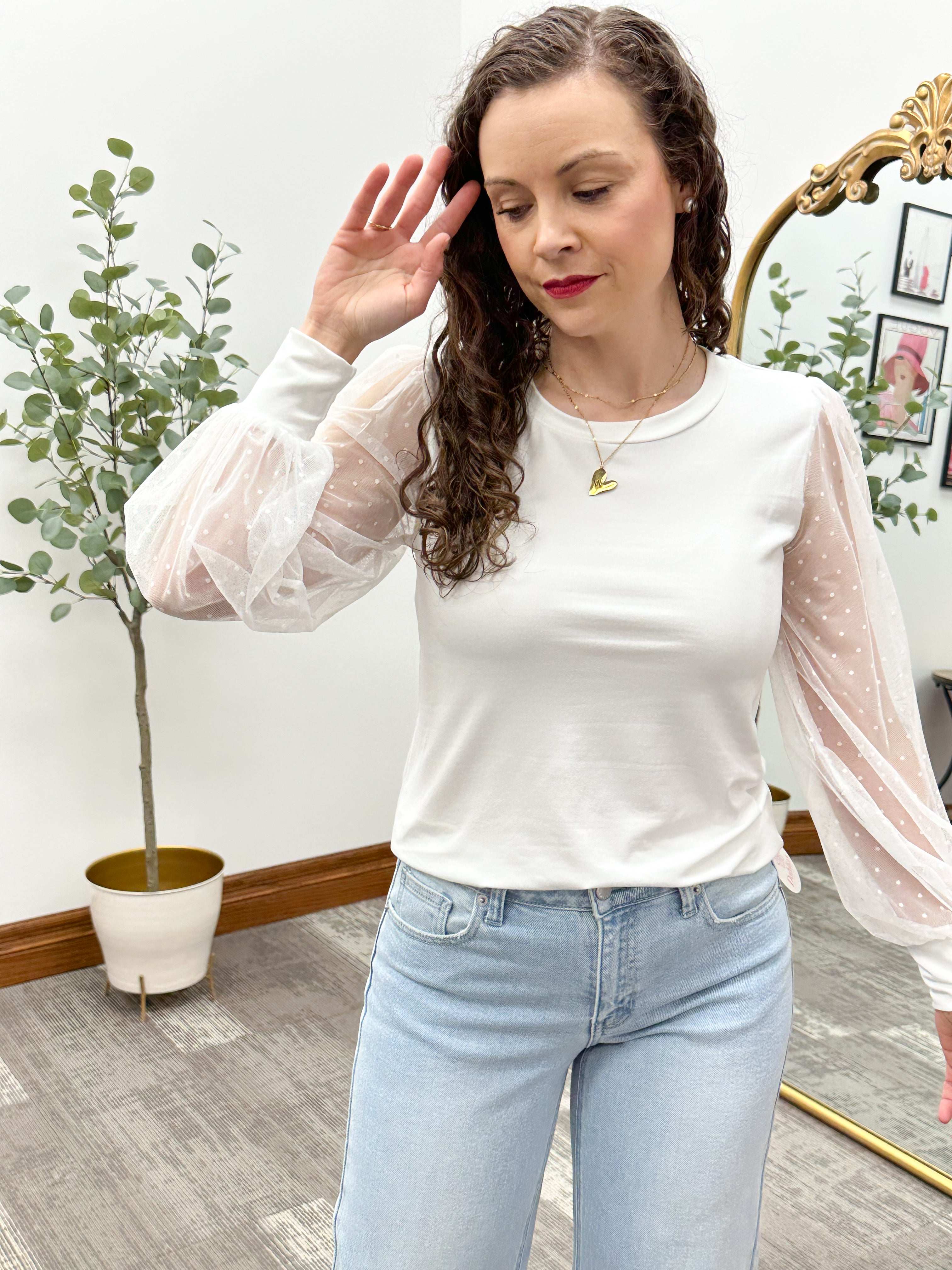 Fiona Mesh Polka Dot Sleeve Top