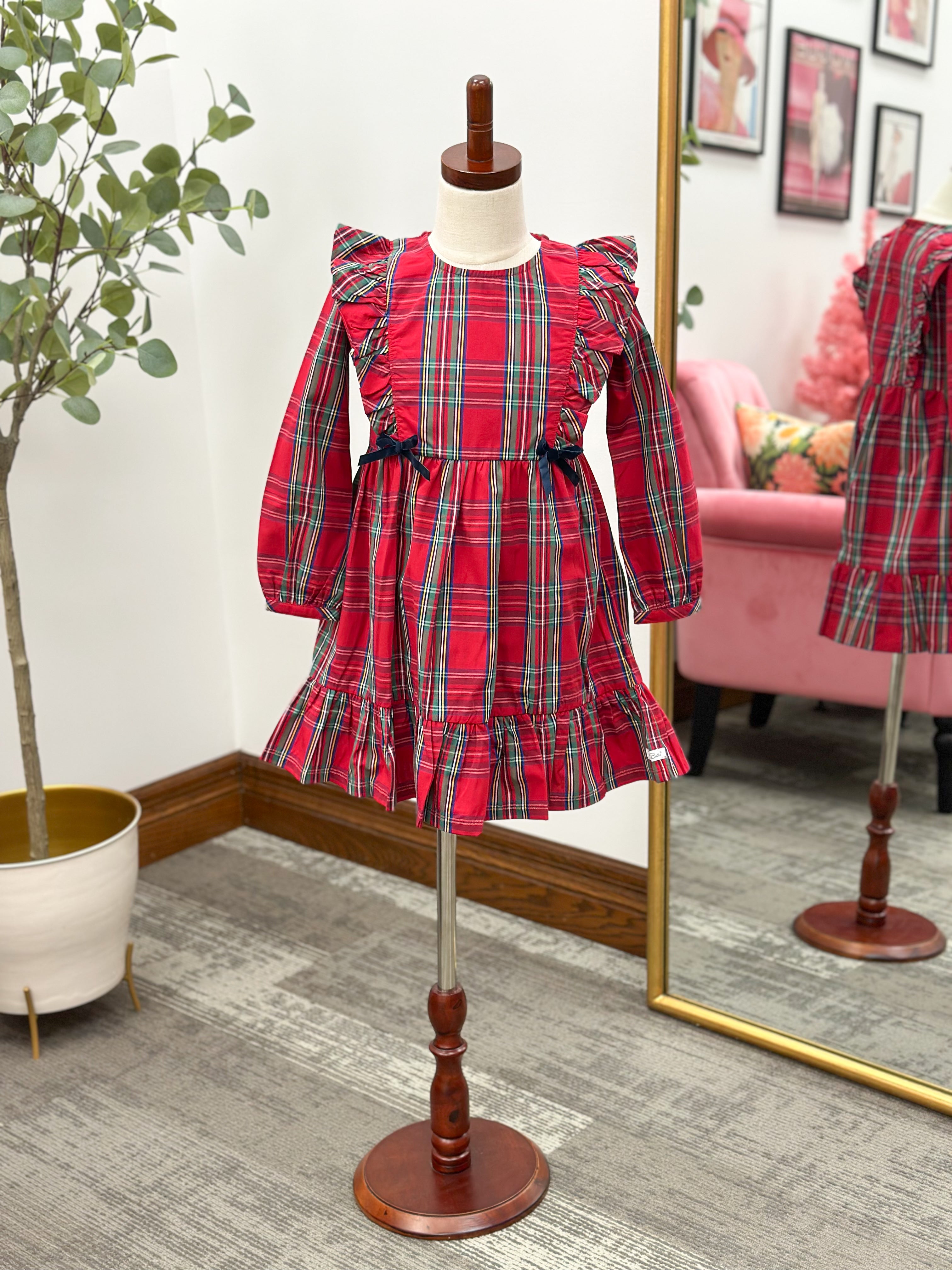 Girls Red Plaid Ruffle Dress