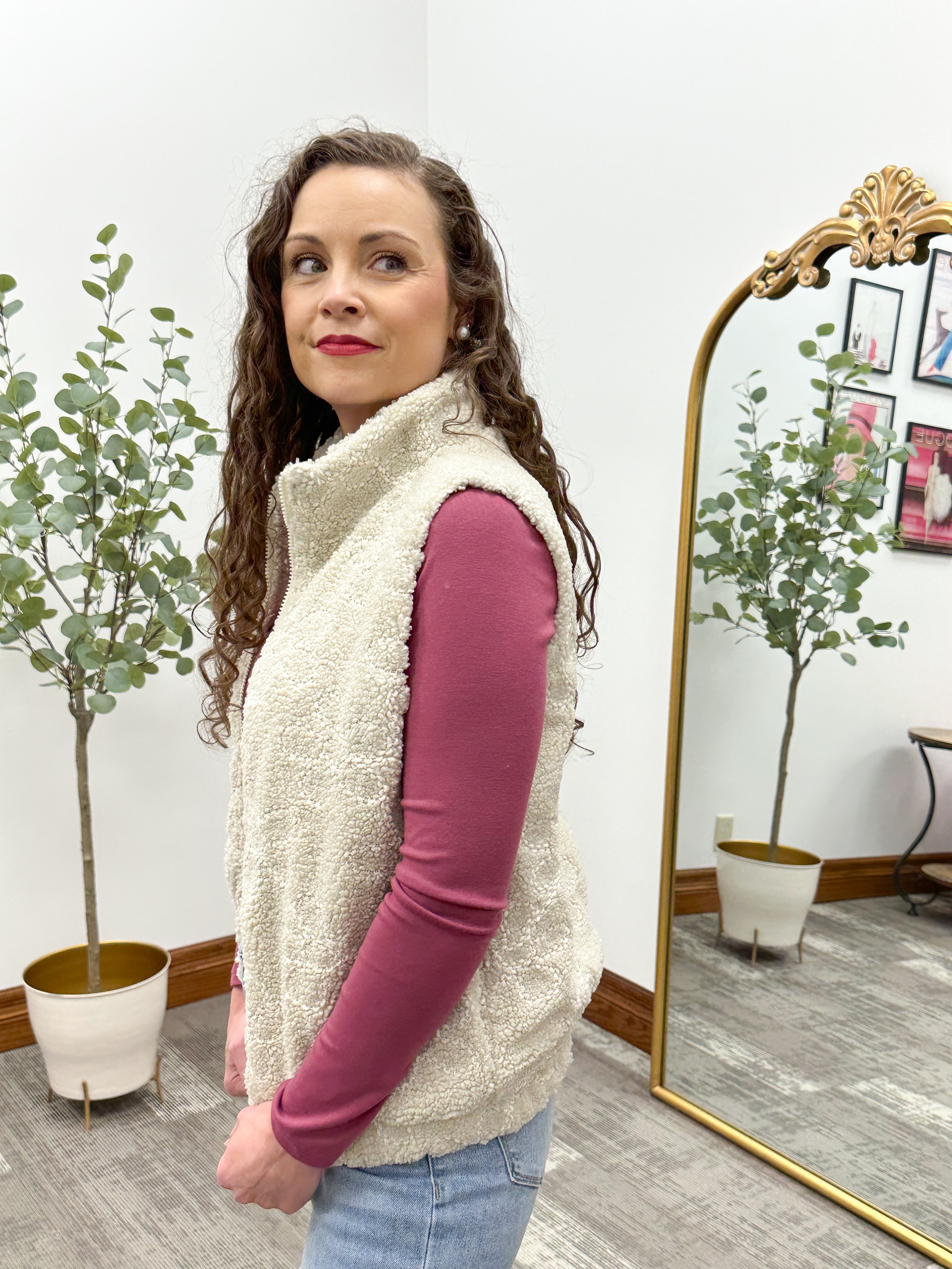 Zip Up Floral Teddy Vest