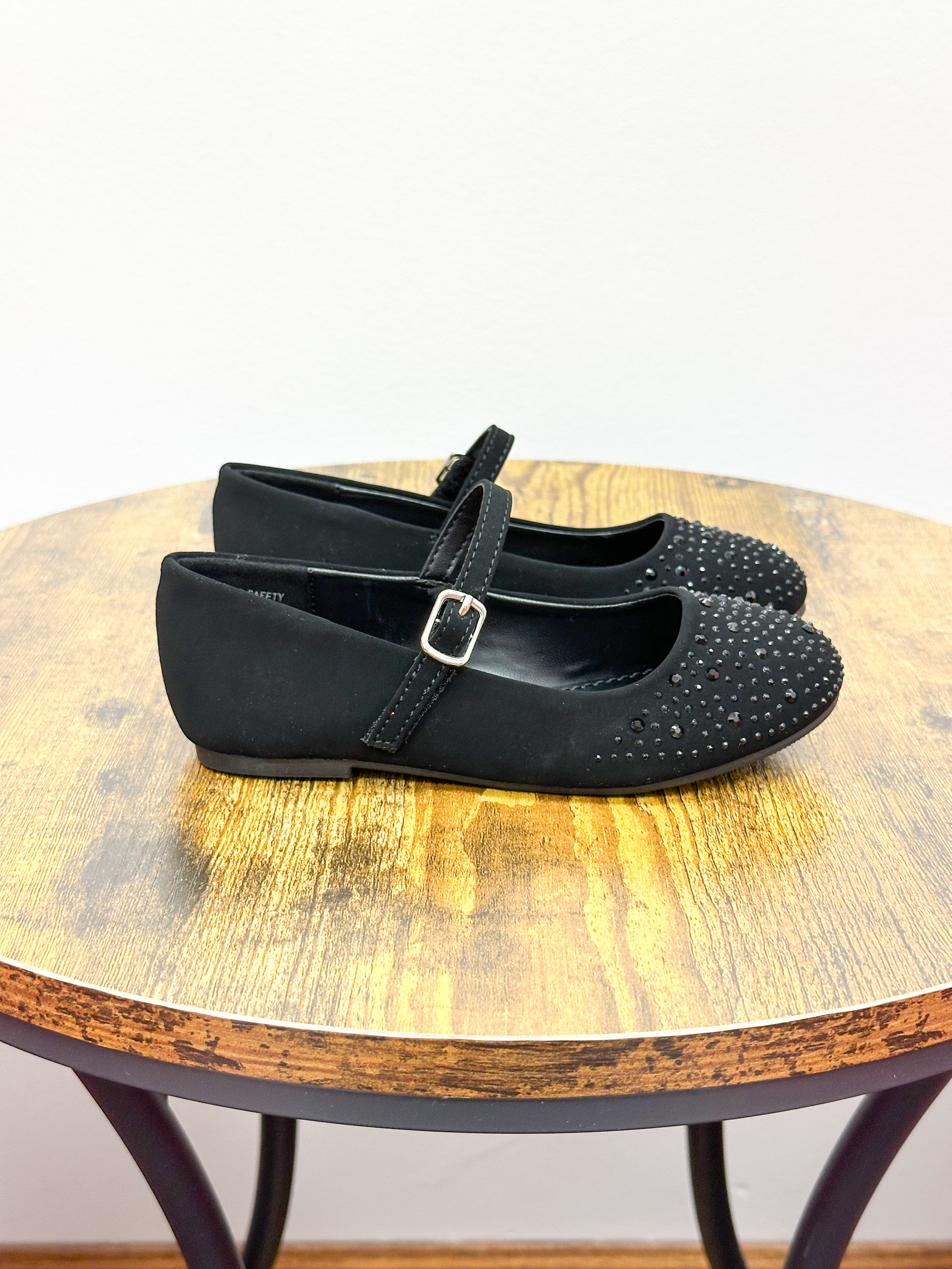 Girls Black Embellished Ballet Flats