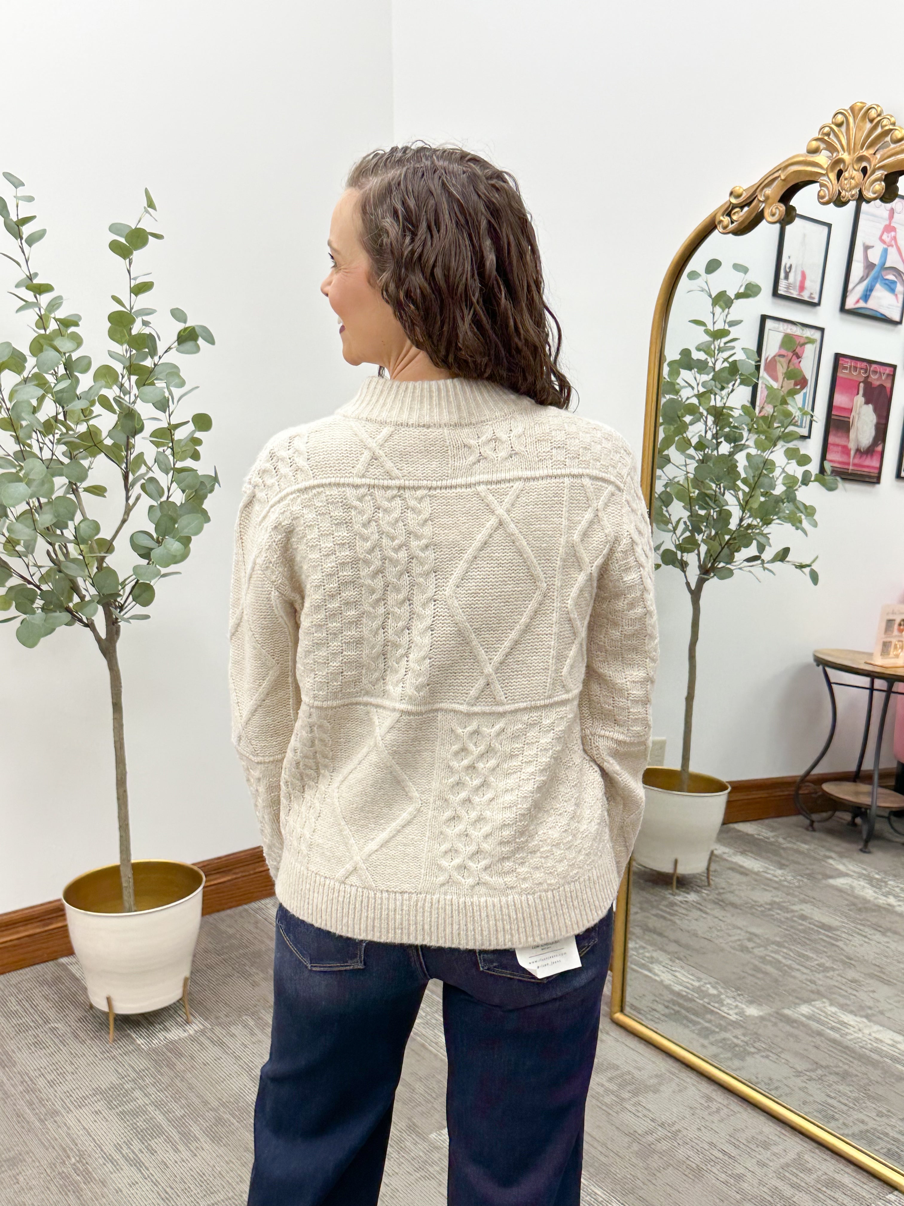 Neutral Cable Knit Zip Up Cardigan