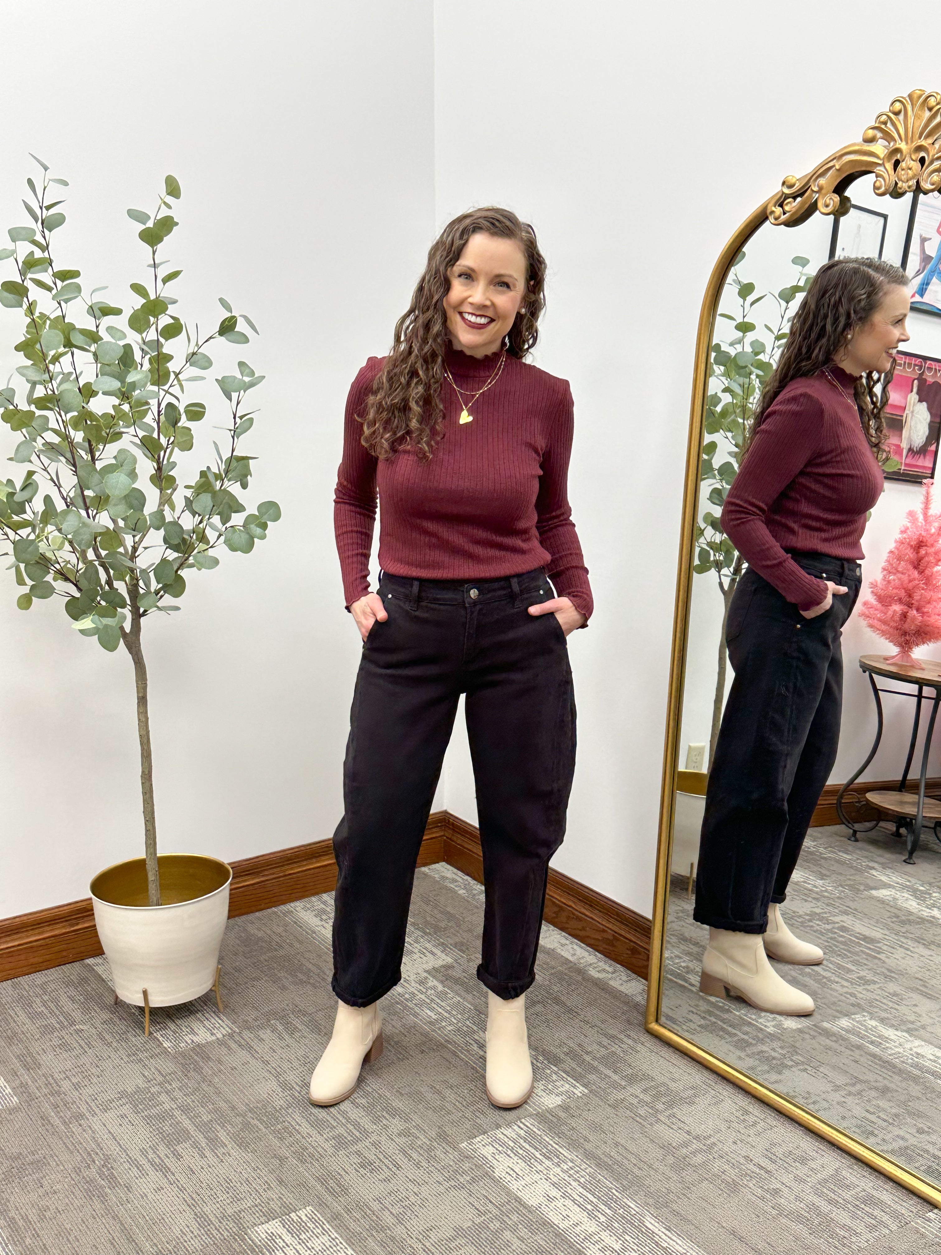 Lettuce Hem Mock Neck Top