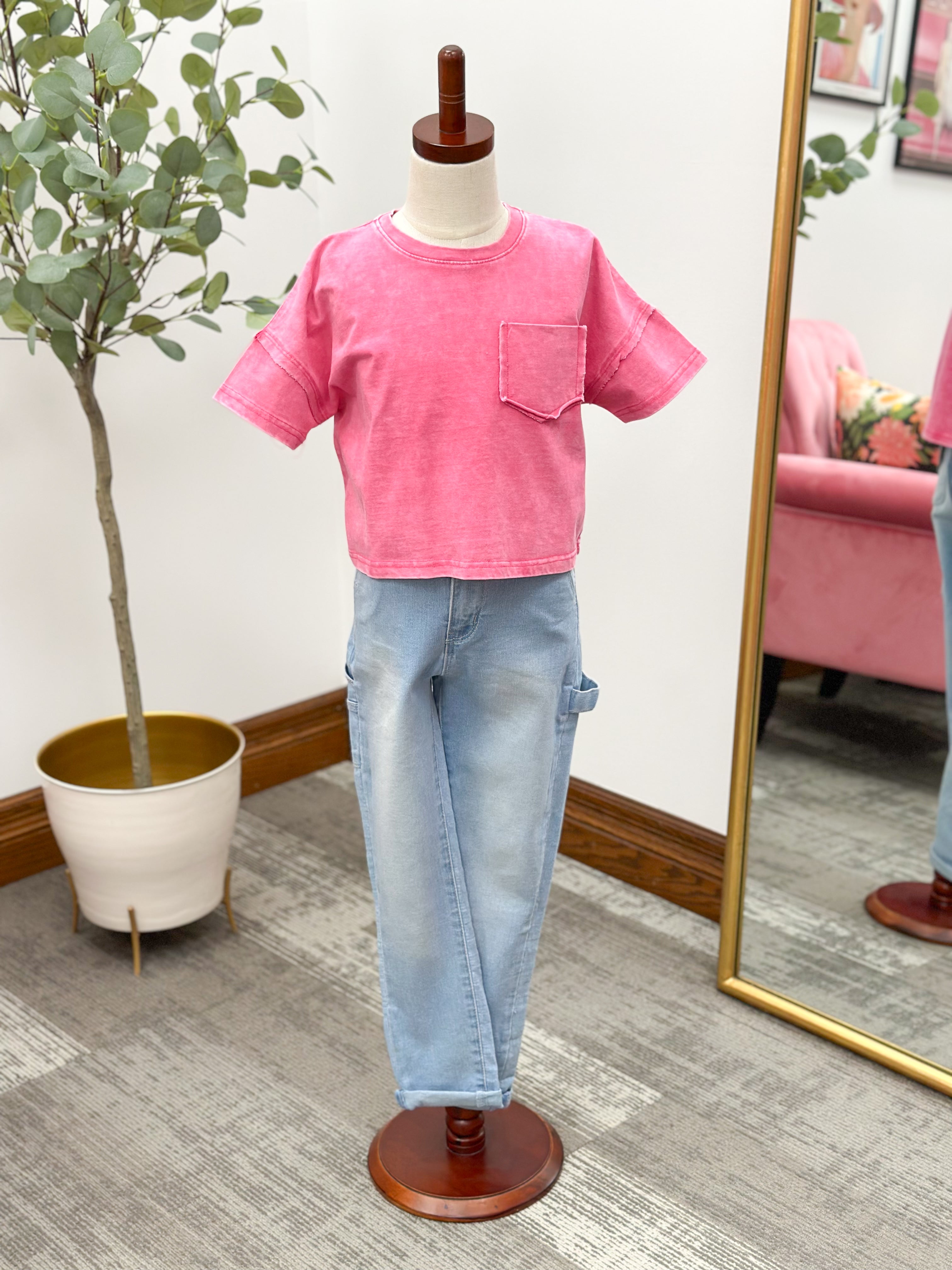 Girls Washed Pink Pocket Tee