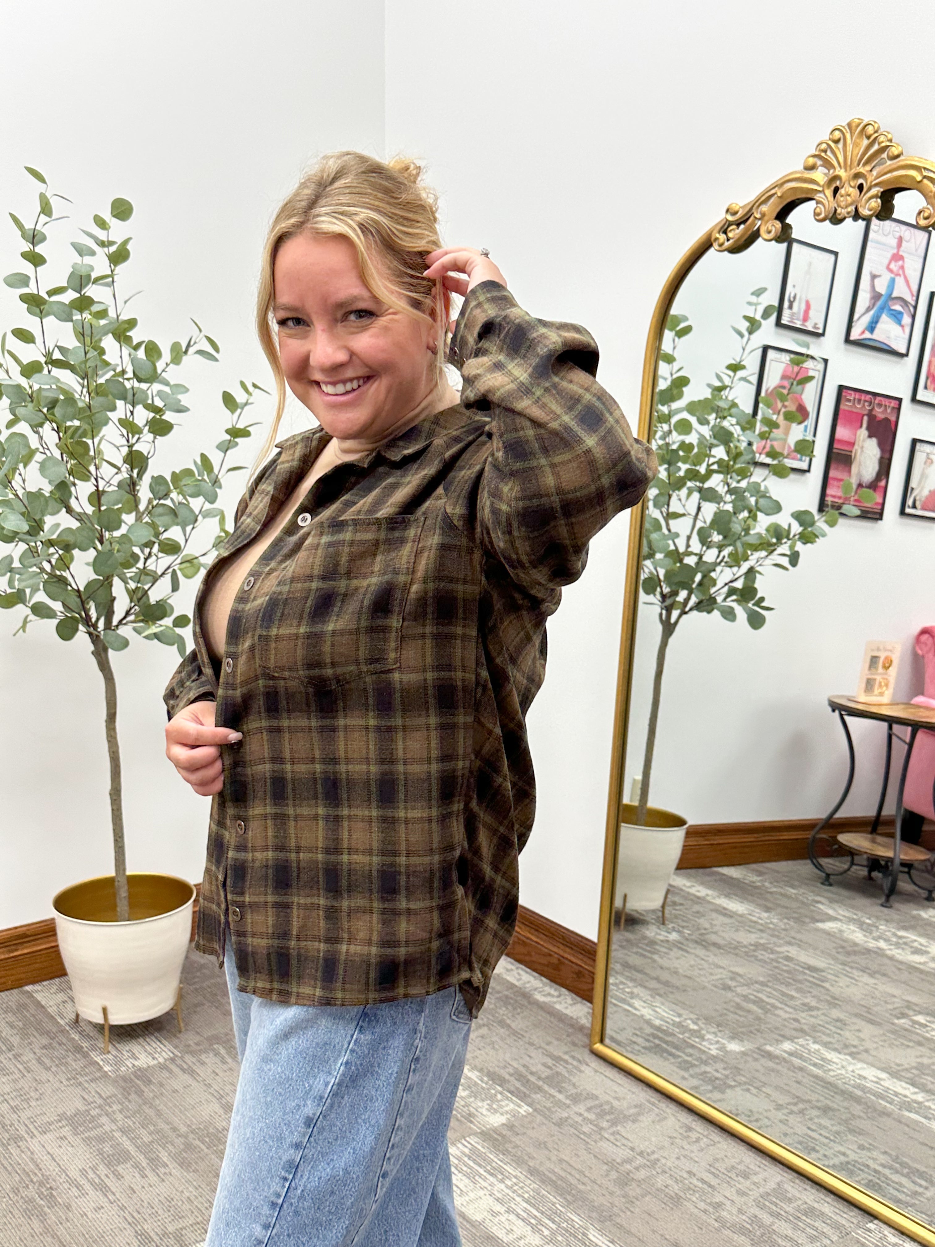 Olive & Brown Plaid Flannel Shirt