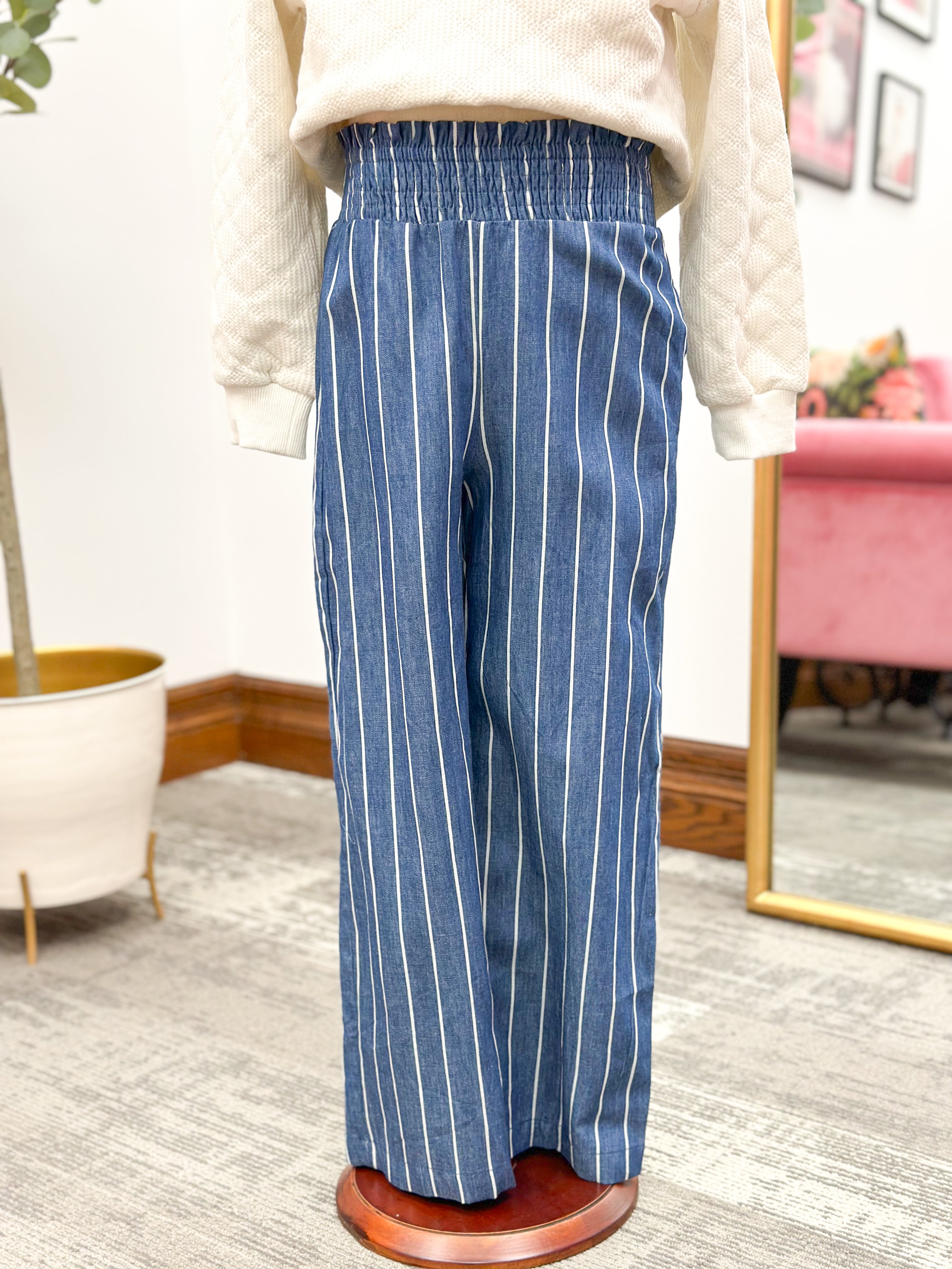Girls Striped Wide Leg Elastic Waist Pants