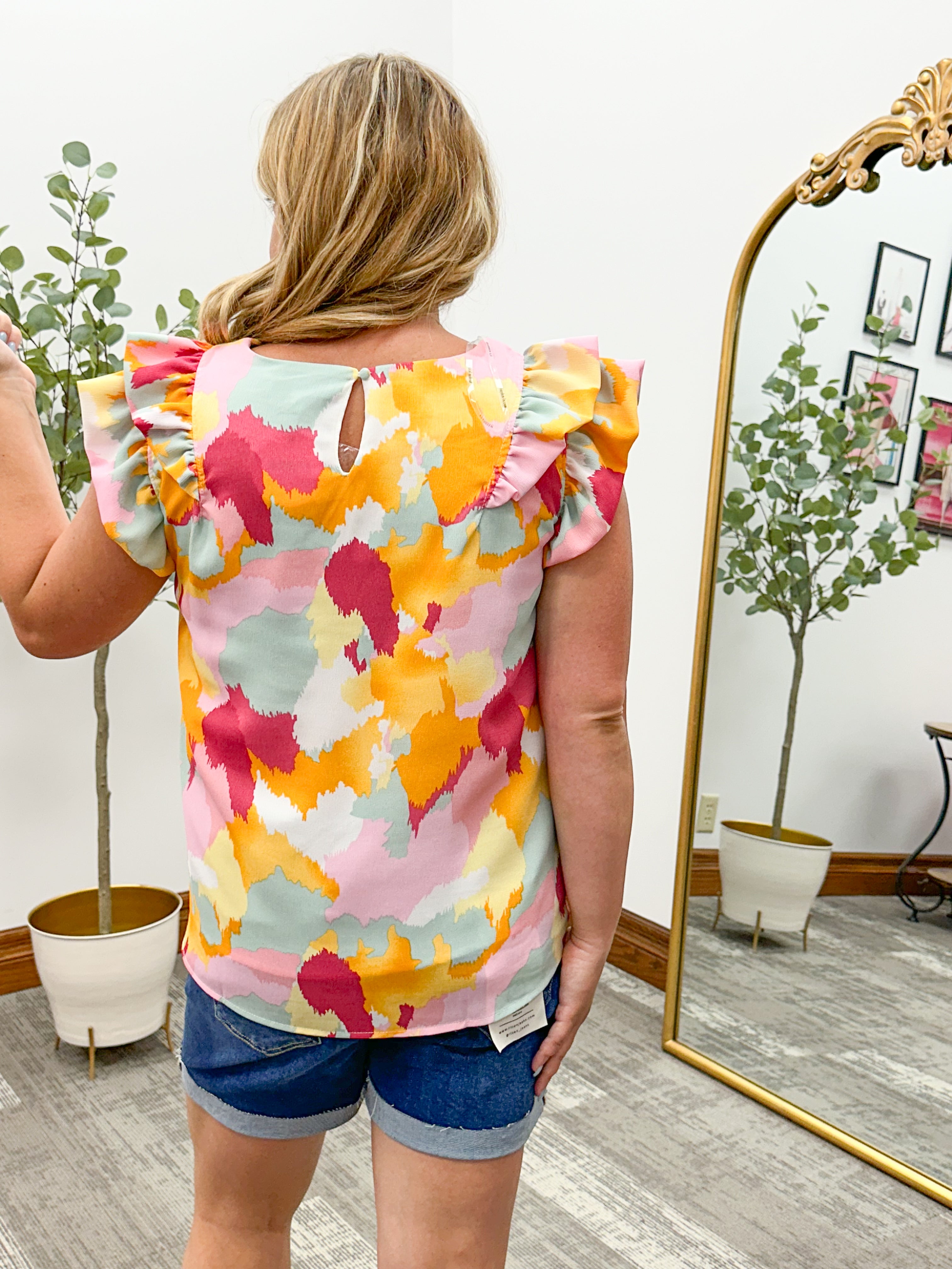 Jolene Abstract Ruffle Tank