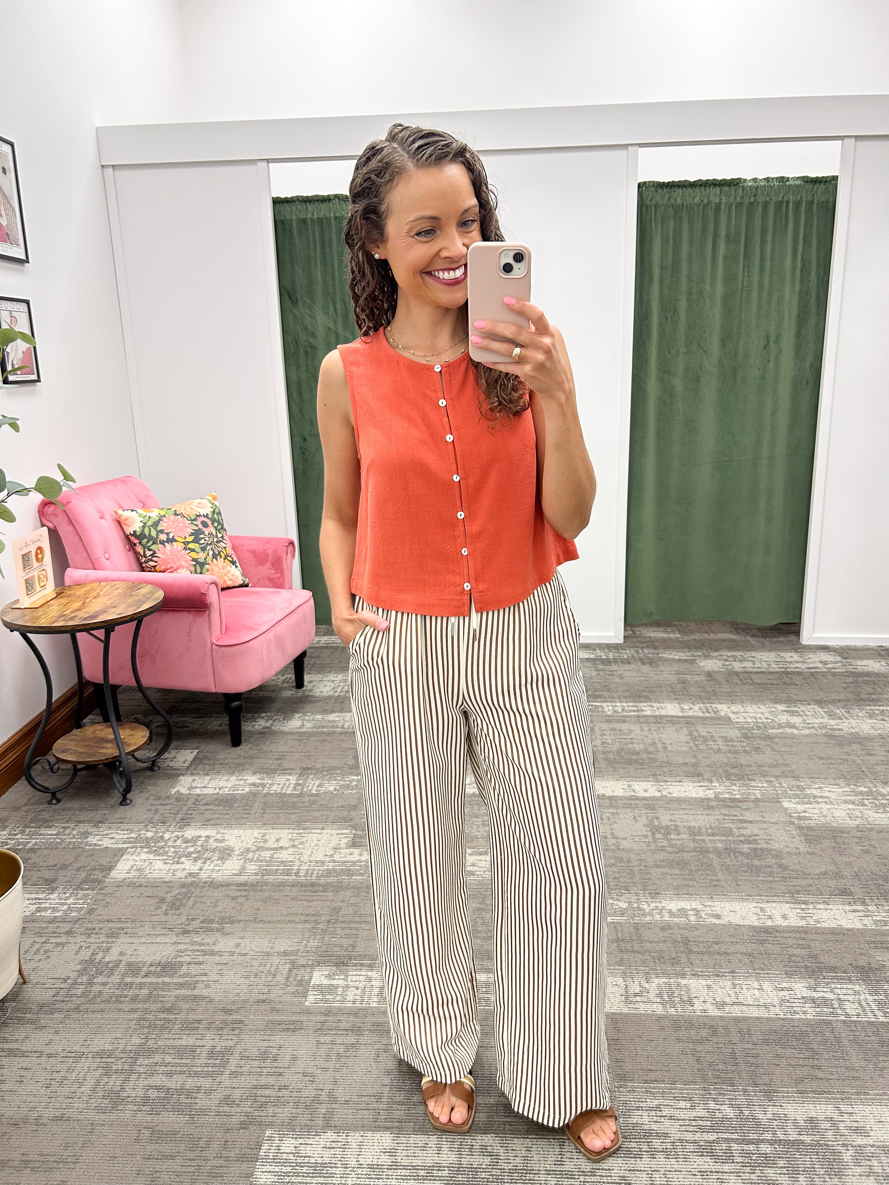 Linen Cropped Button Up Tank Top