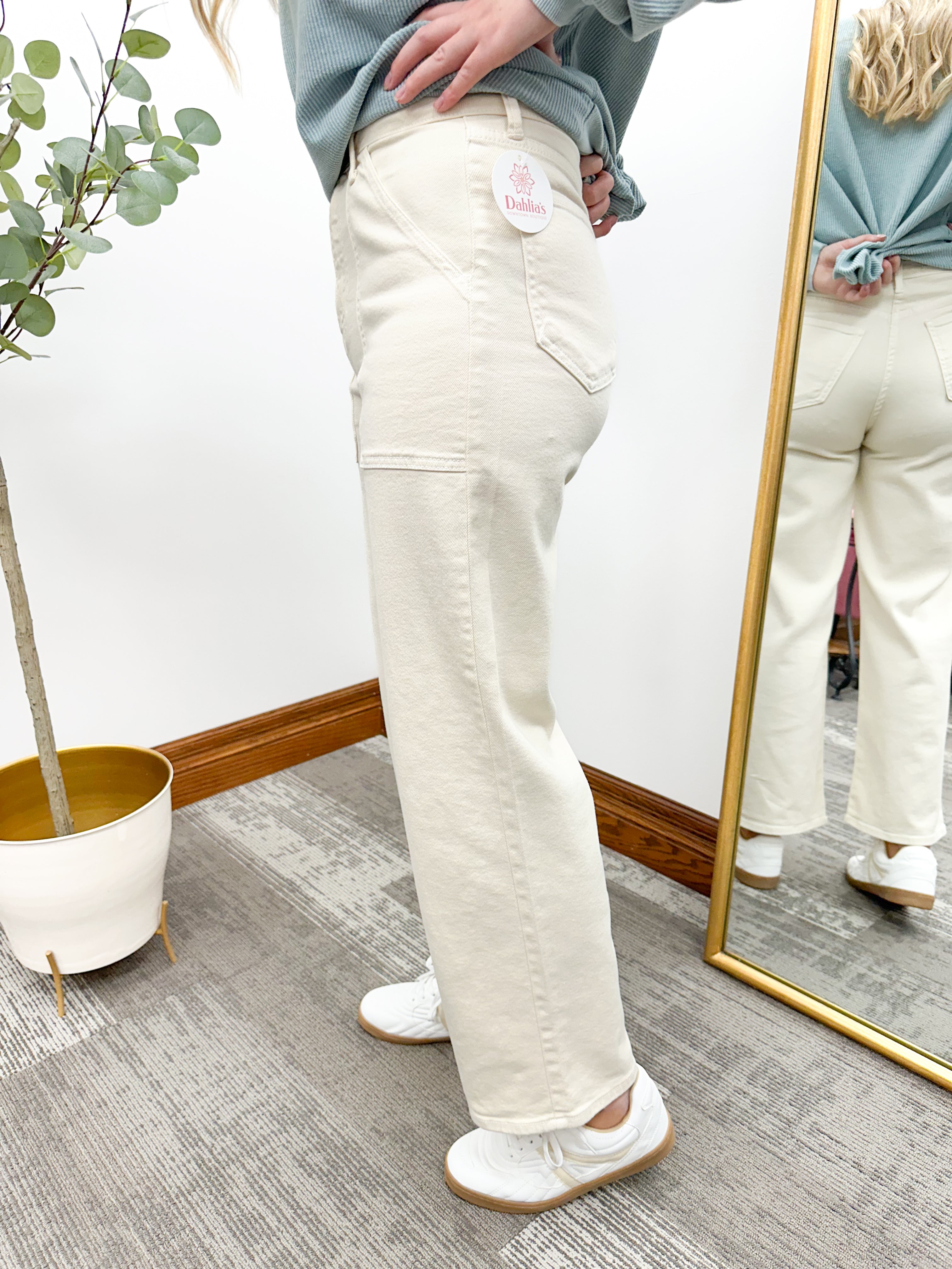 Almond Front Pocket Wide Leg Jeans