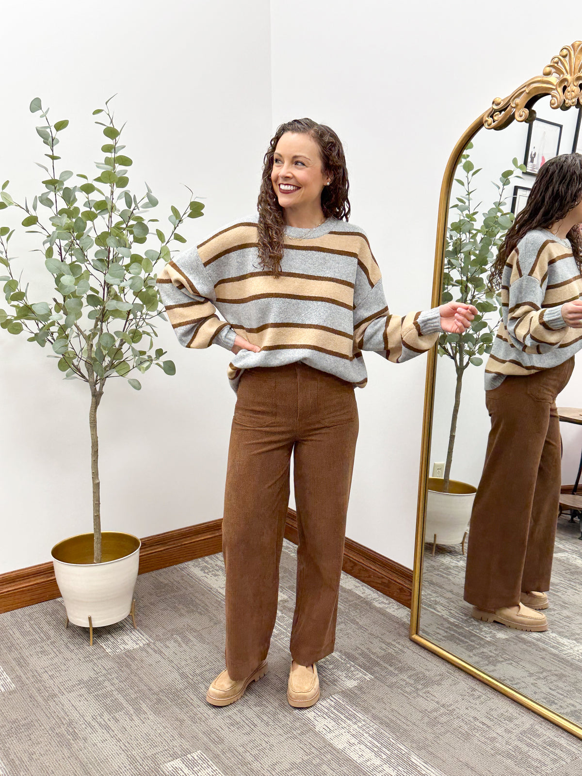 Gray, Beige & Brown Striped Sweater