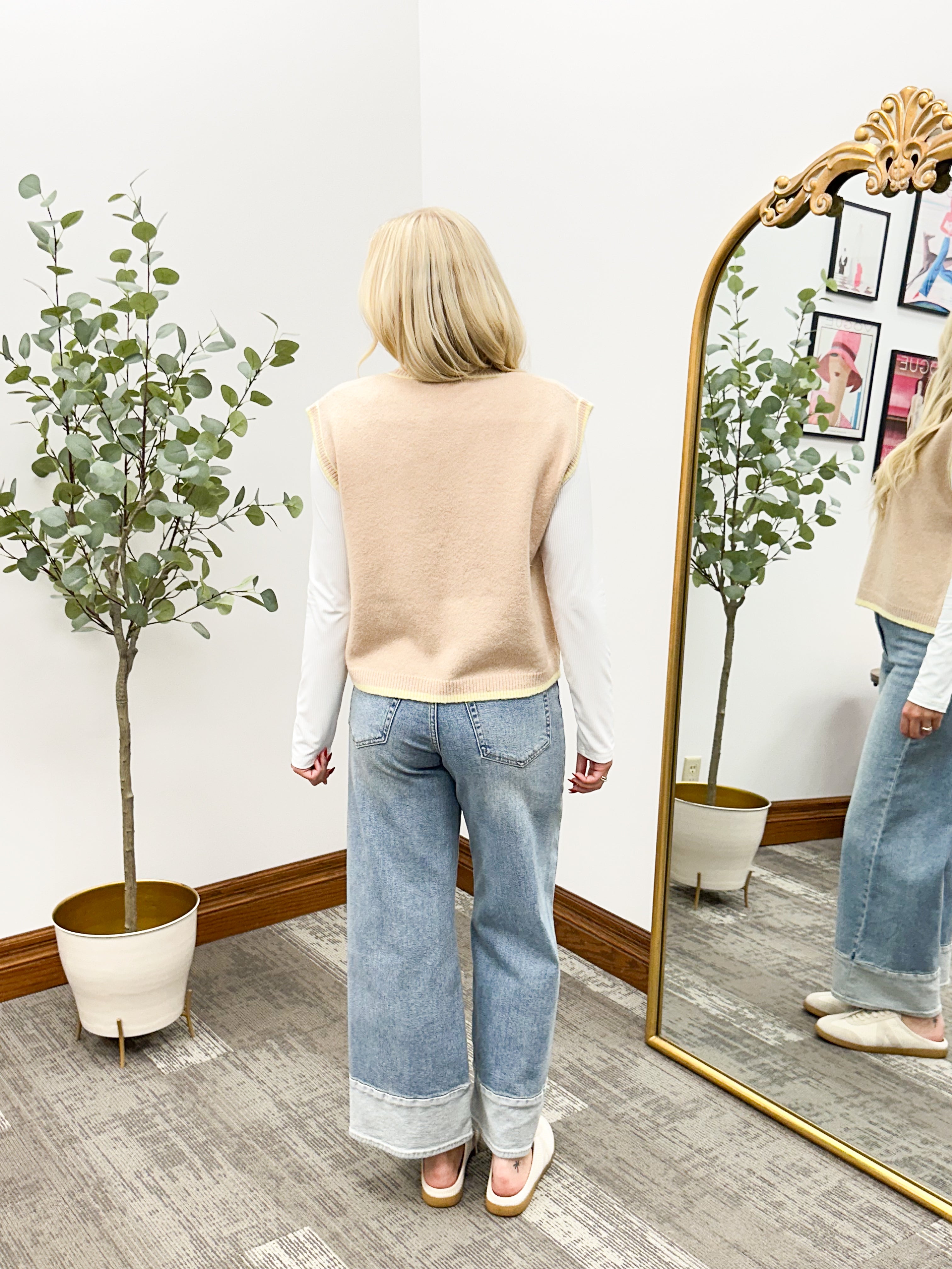 Khaki Sweater Vest with Yellow Trim