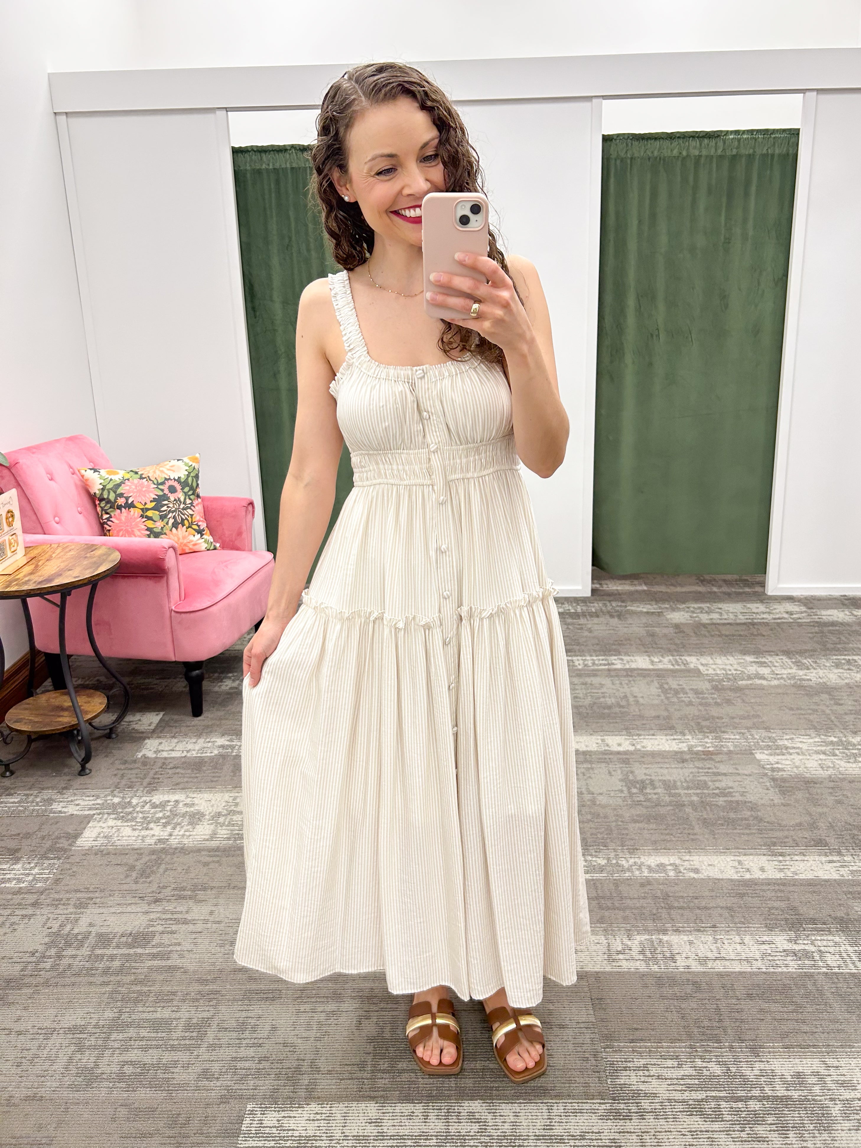 Neutral Striped Midi Sun Dress