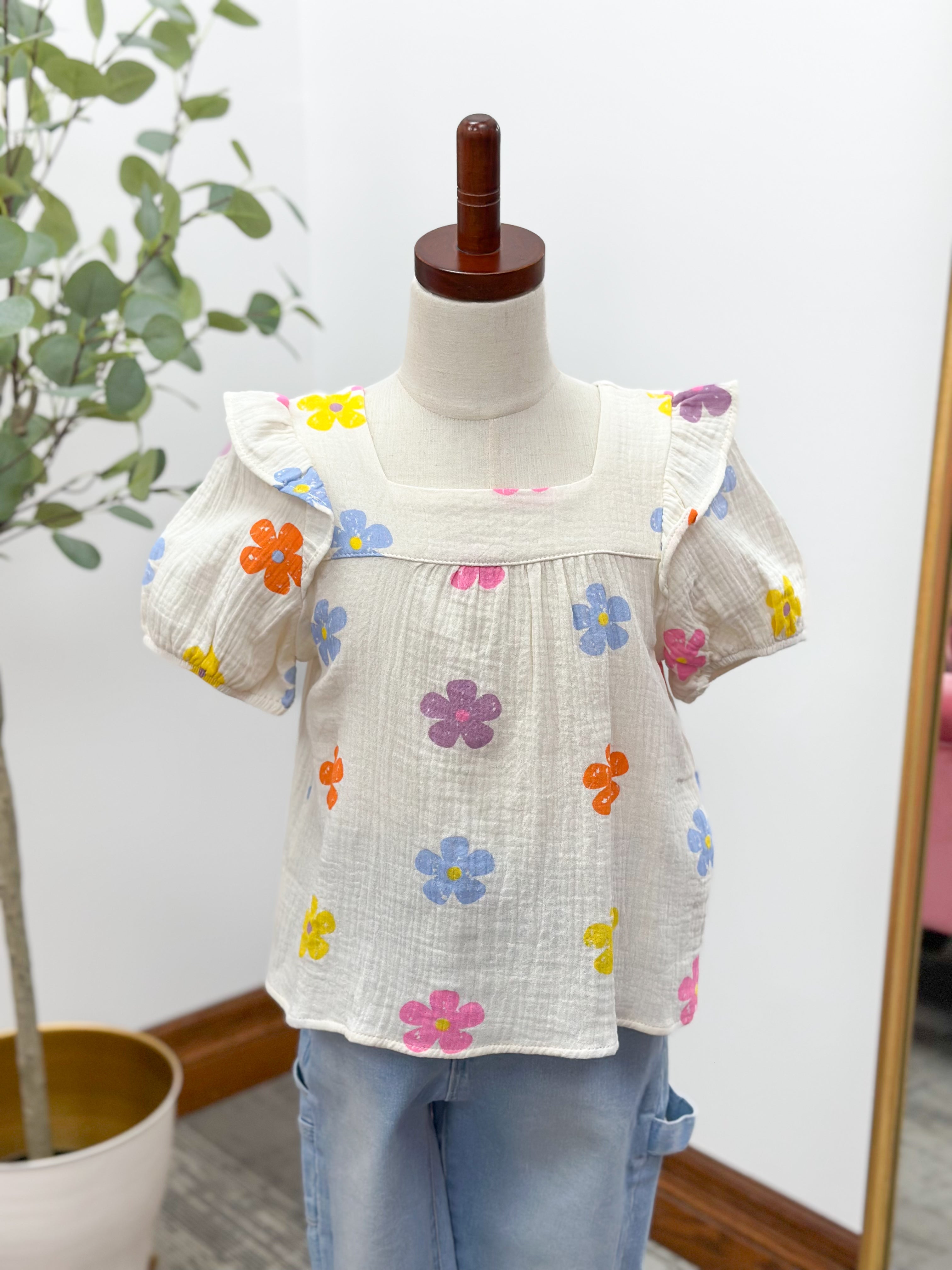 Girls Floral Print Muslin Top