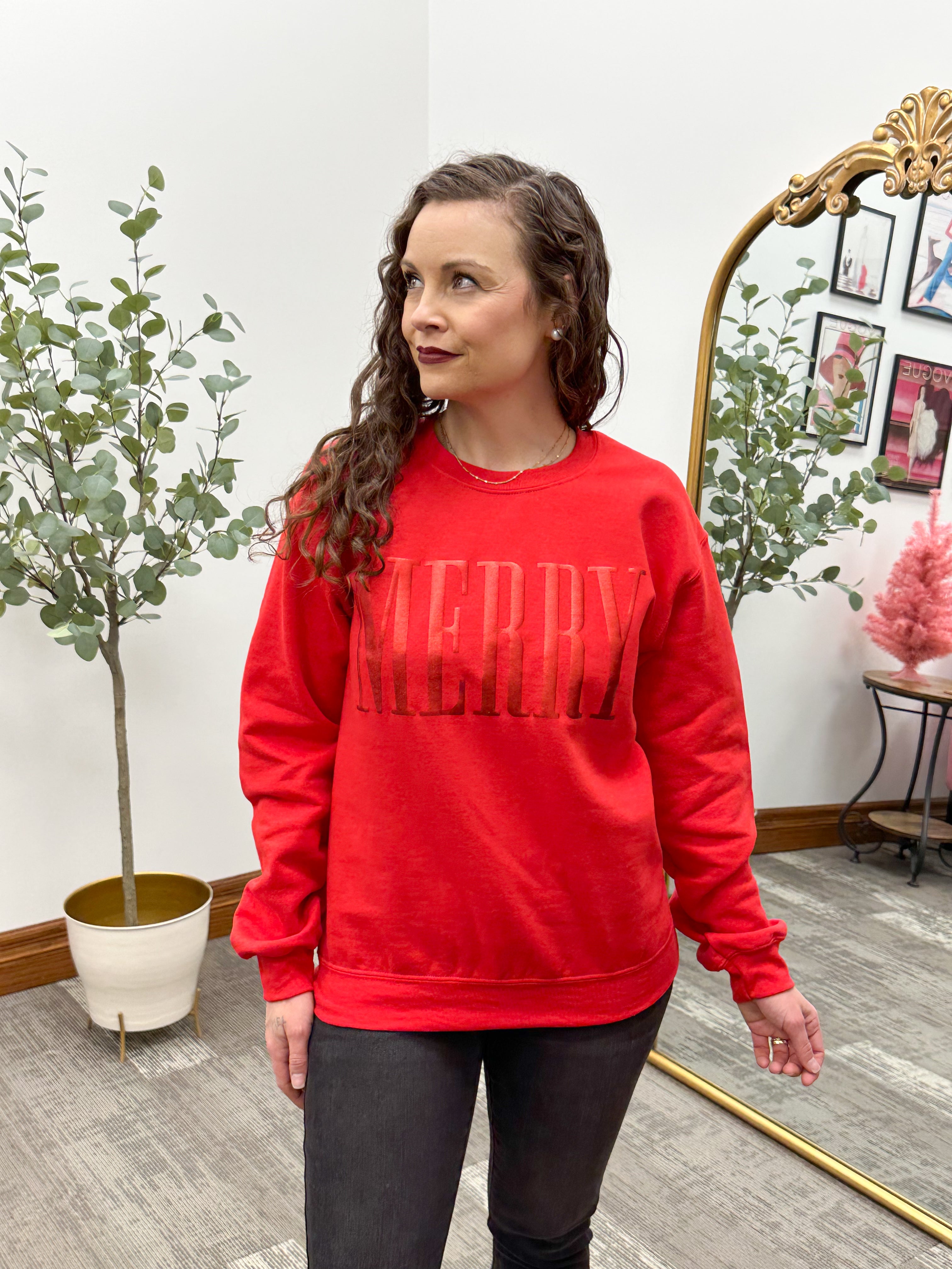 'MERRY' Red Graphic Sweatshirt