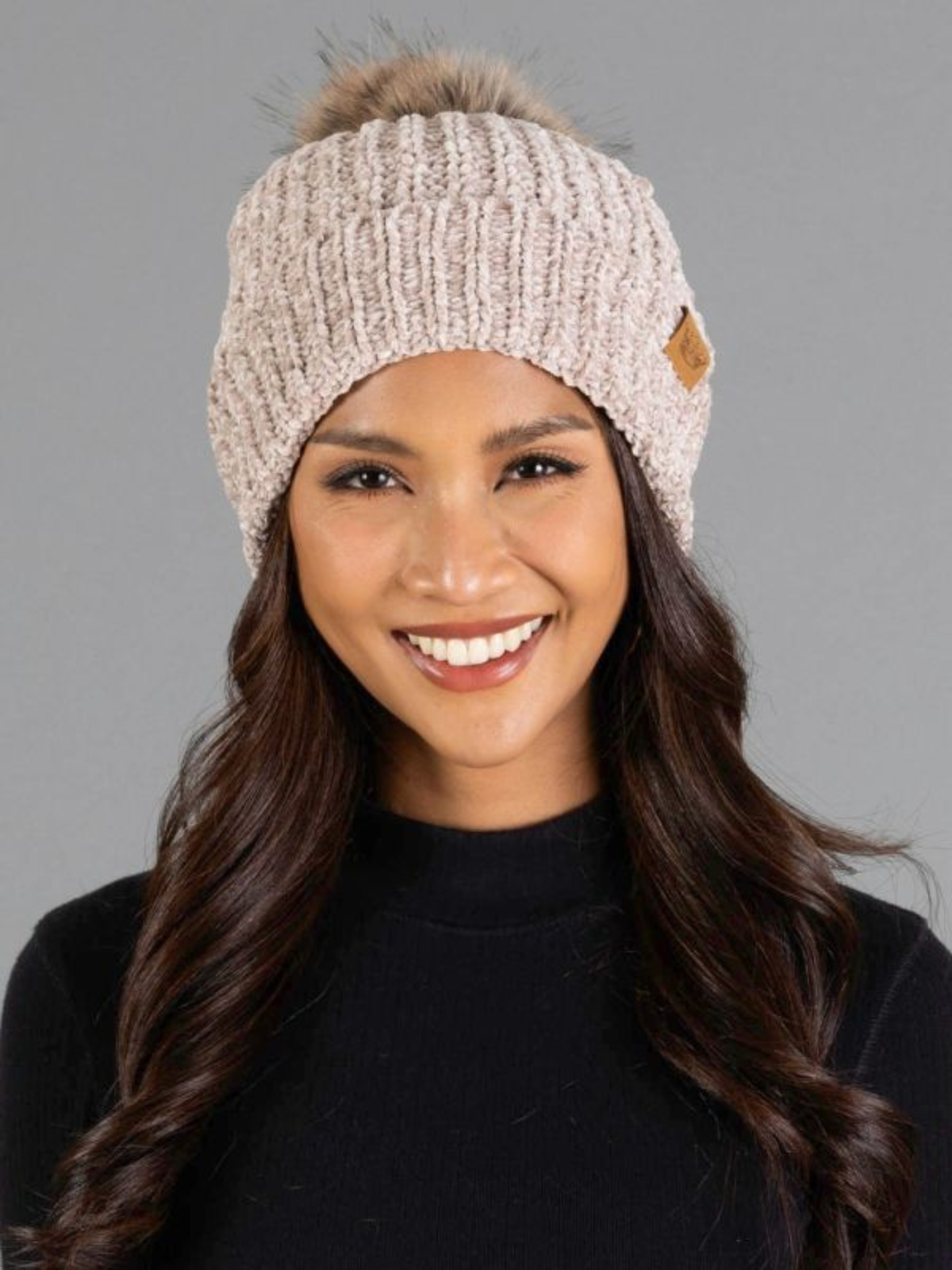 Taupe Chenille Pom Hat