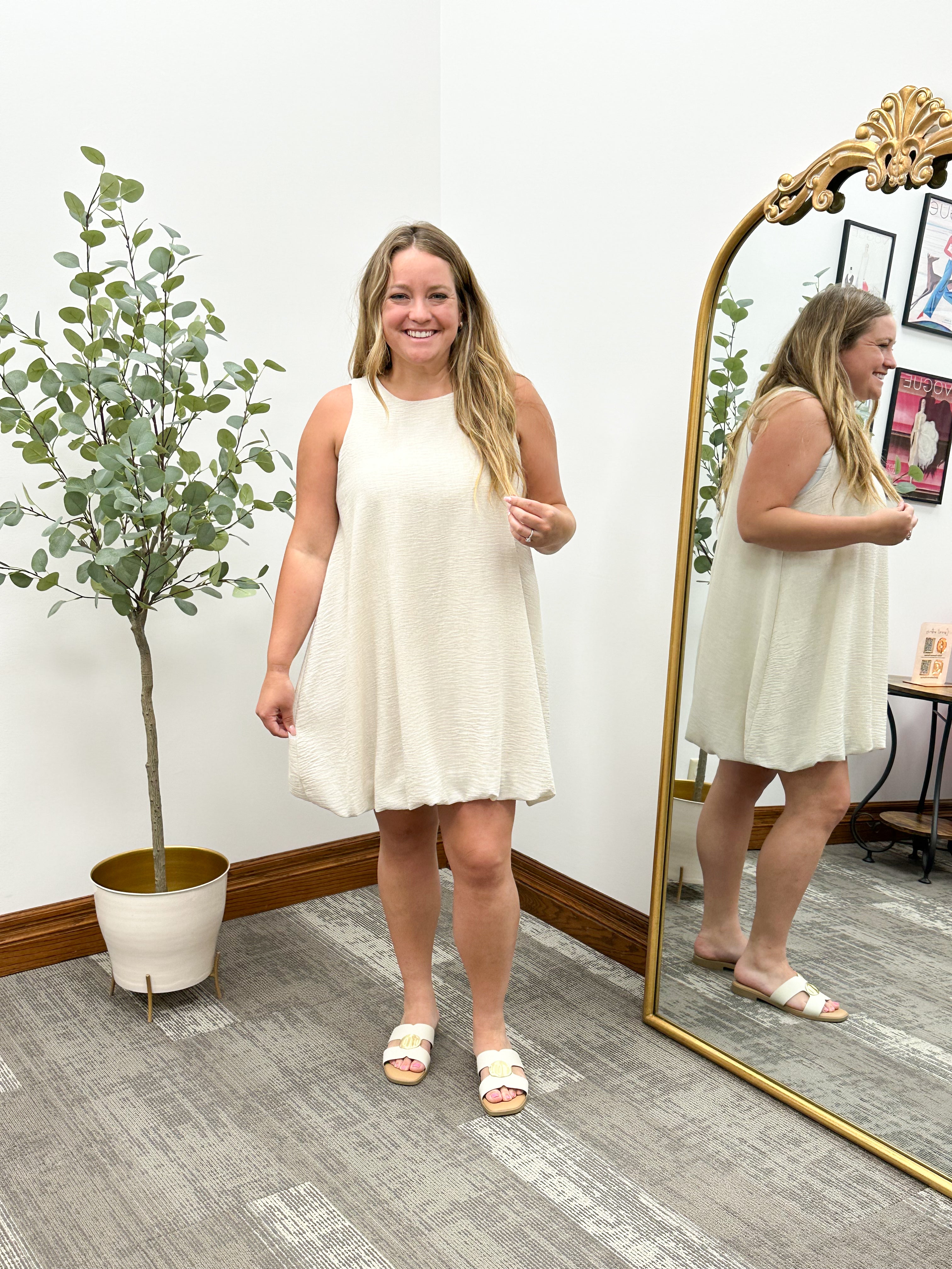 Beige Bubble Hem Dress