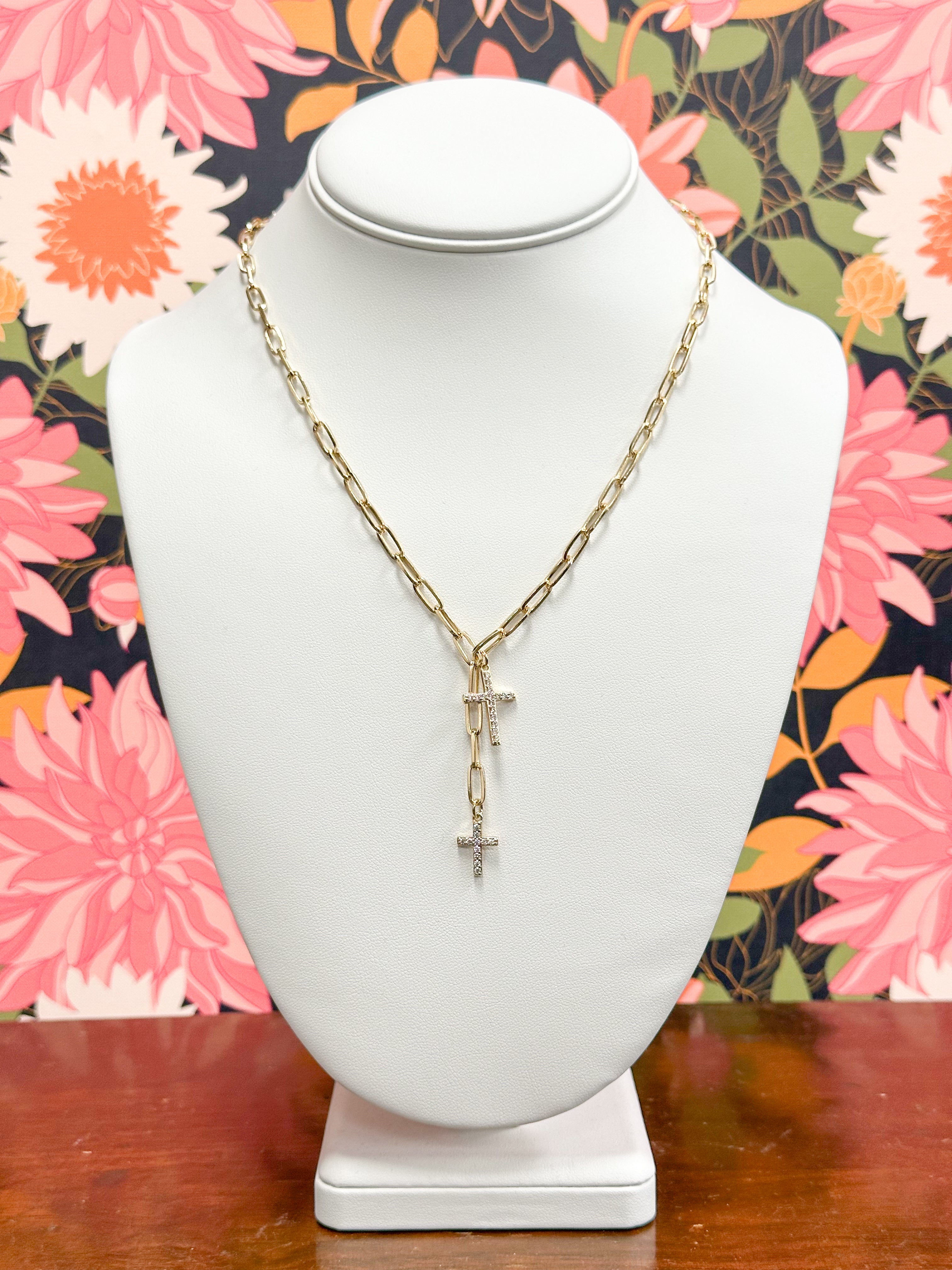 Small Paperclip Cross Charm Necklace
