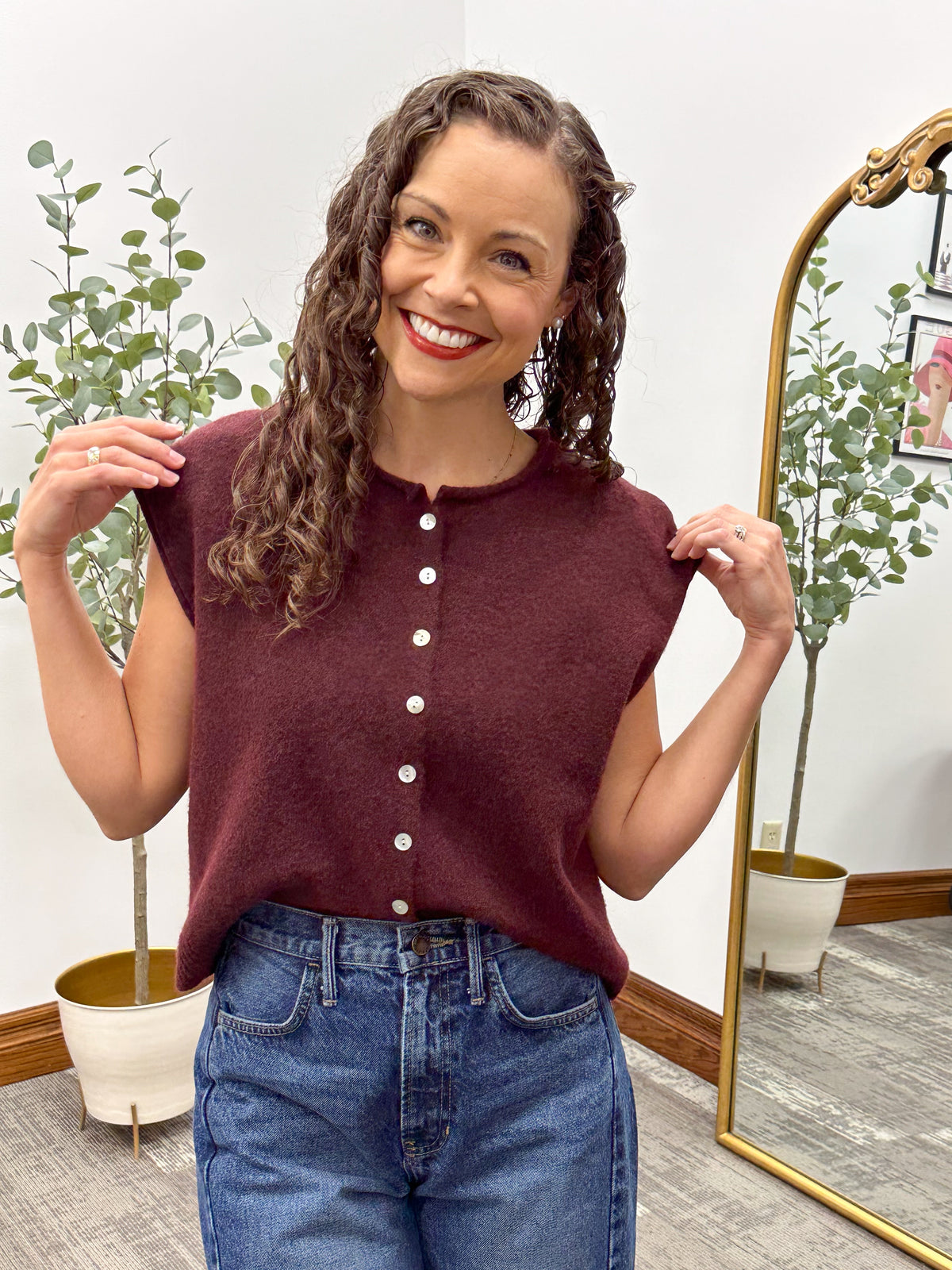 Maroon Lightweight Sleeveless Button Cardigan