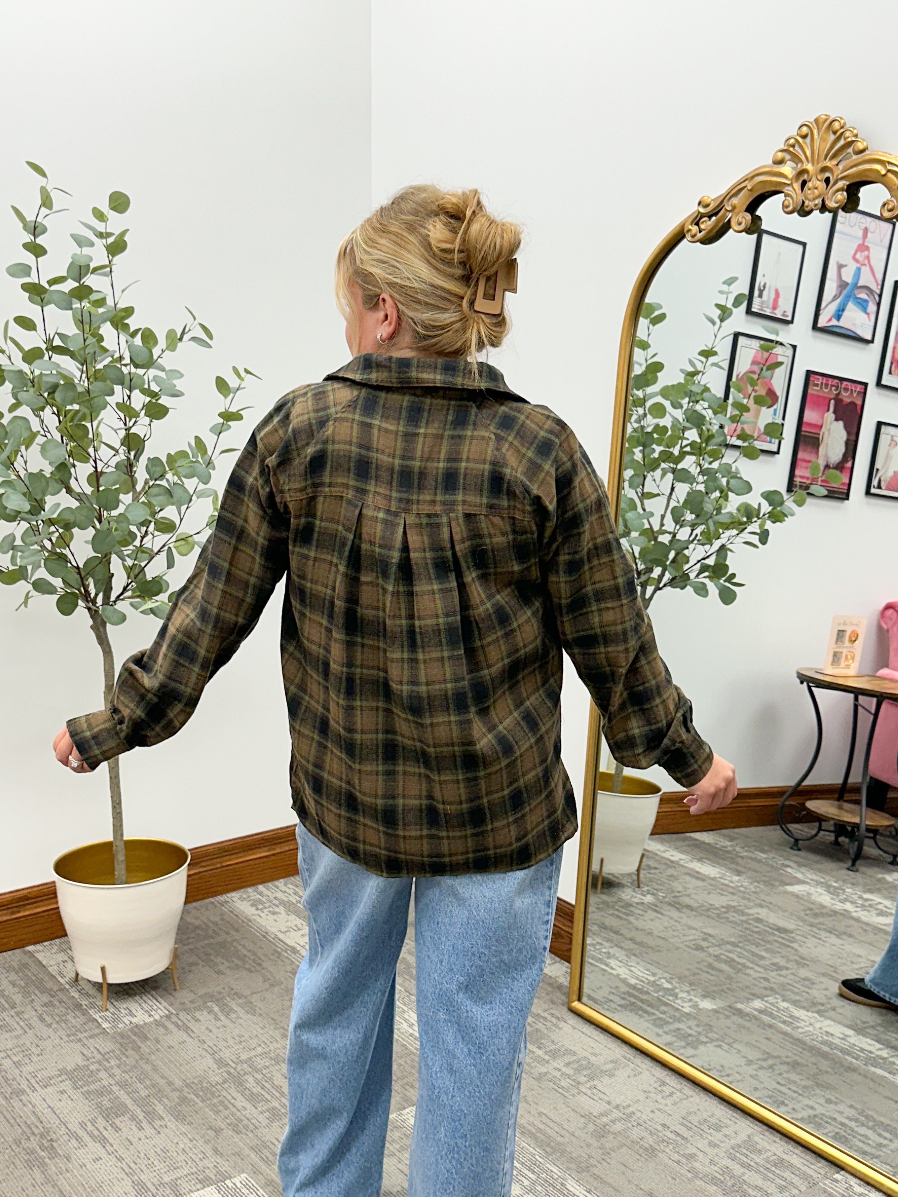 Olive & Brown Plaid Flannel Shirt