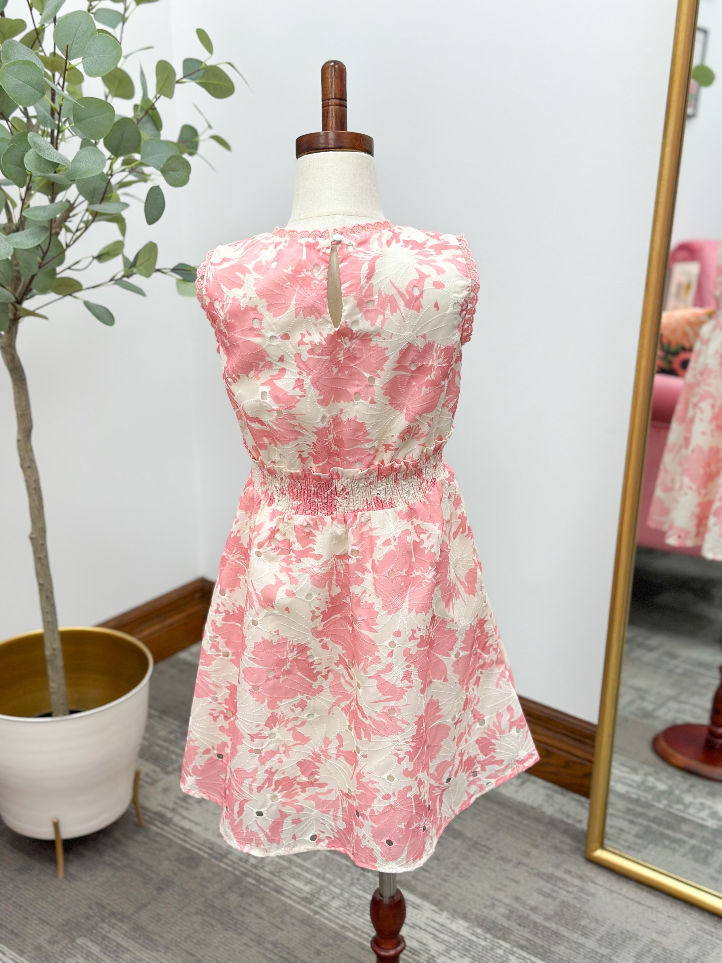 Girls Pink Floral Eyelet Dress