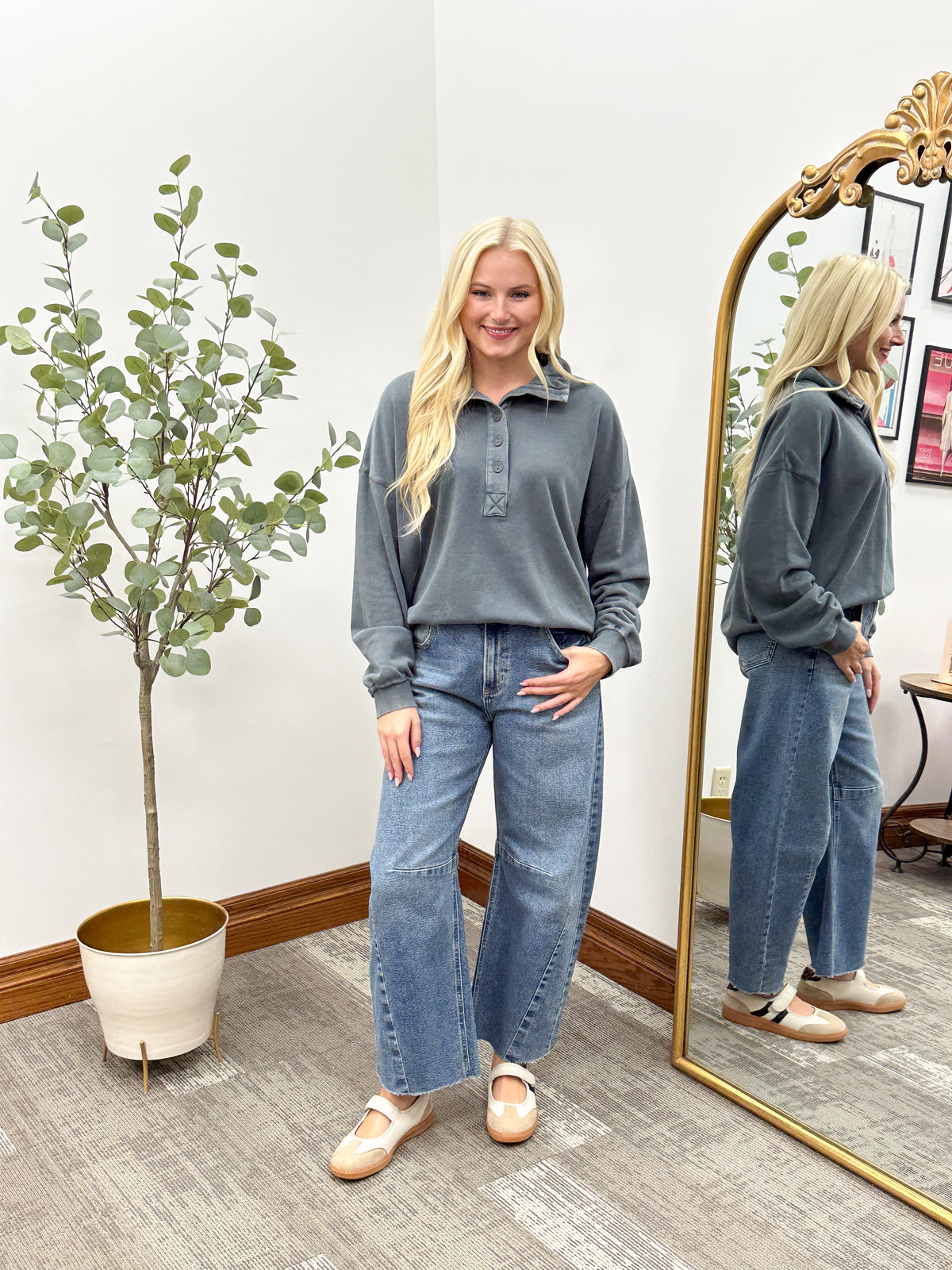 Button Neck Fleece Pullover