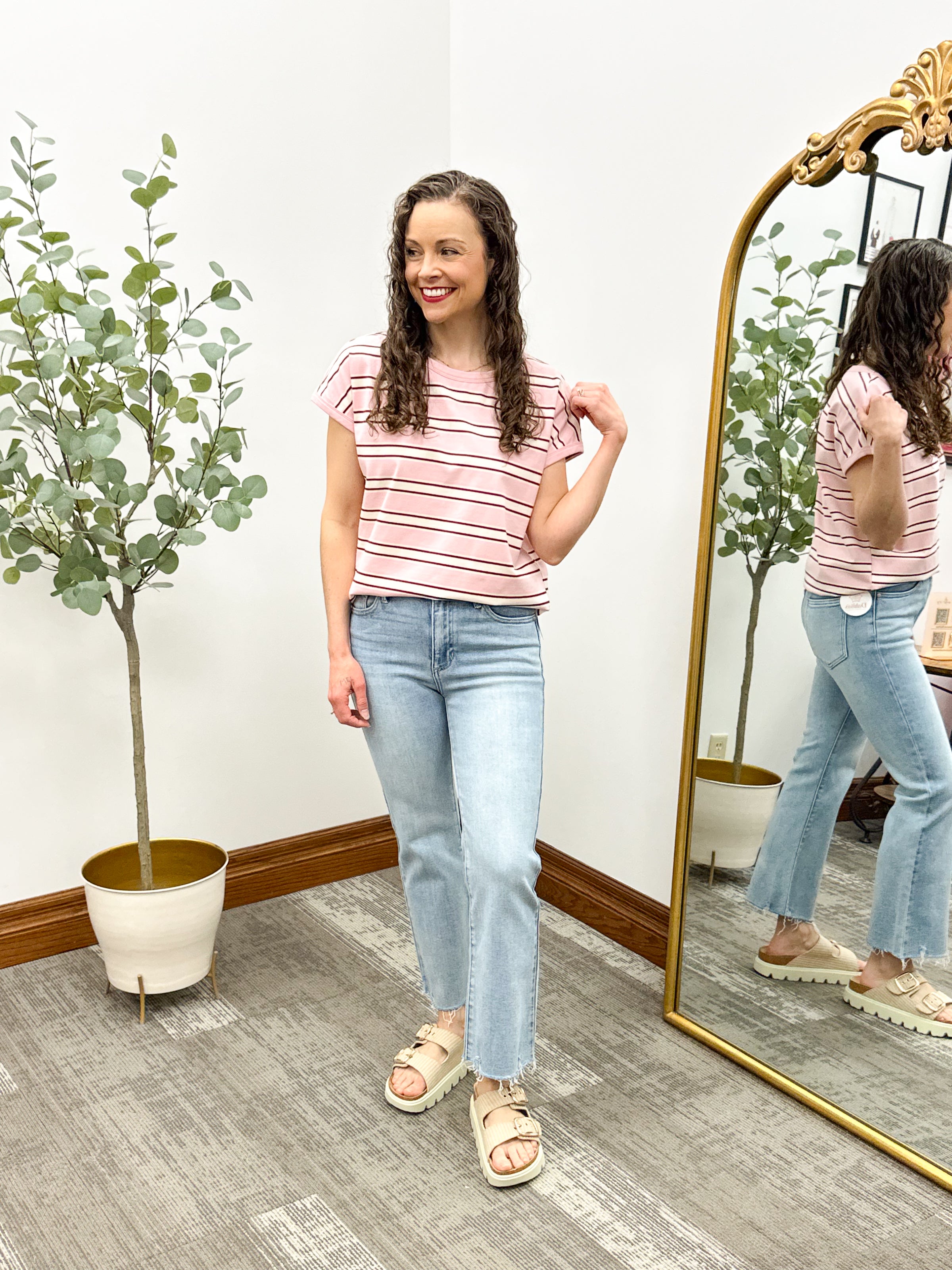 Pink & Ivory Striped T-Shirt