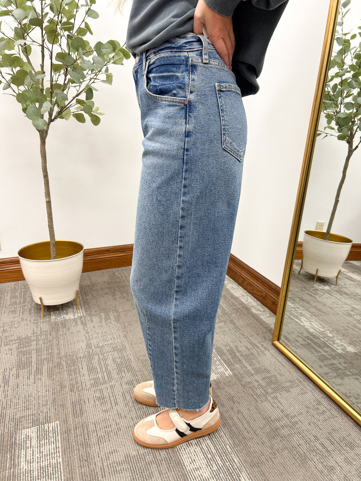 High Rise Medium Wash Barrel Jeans