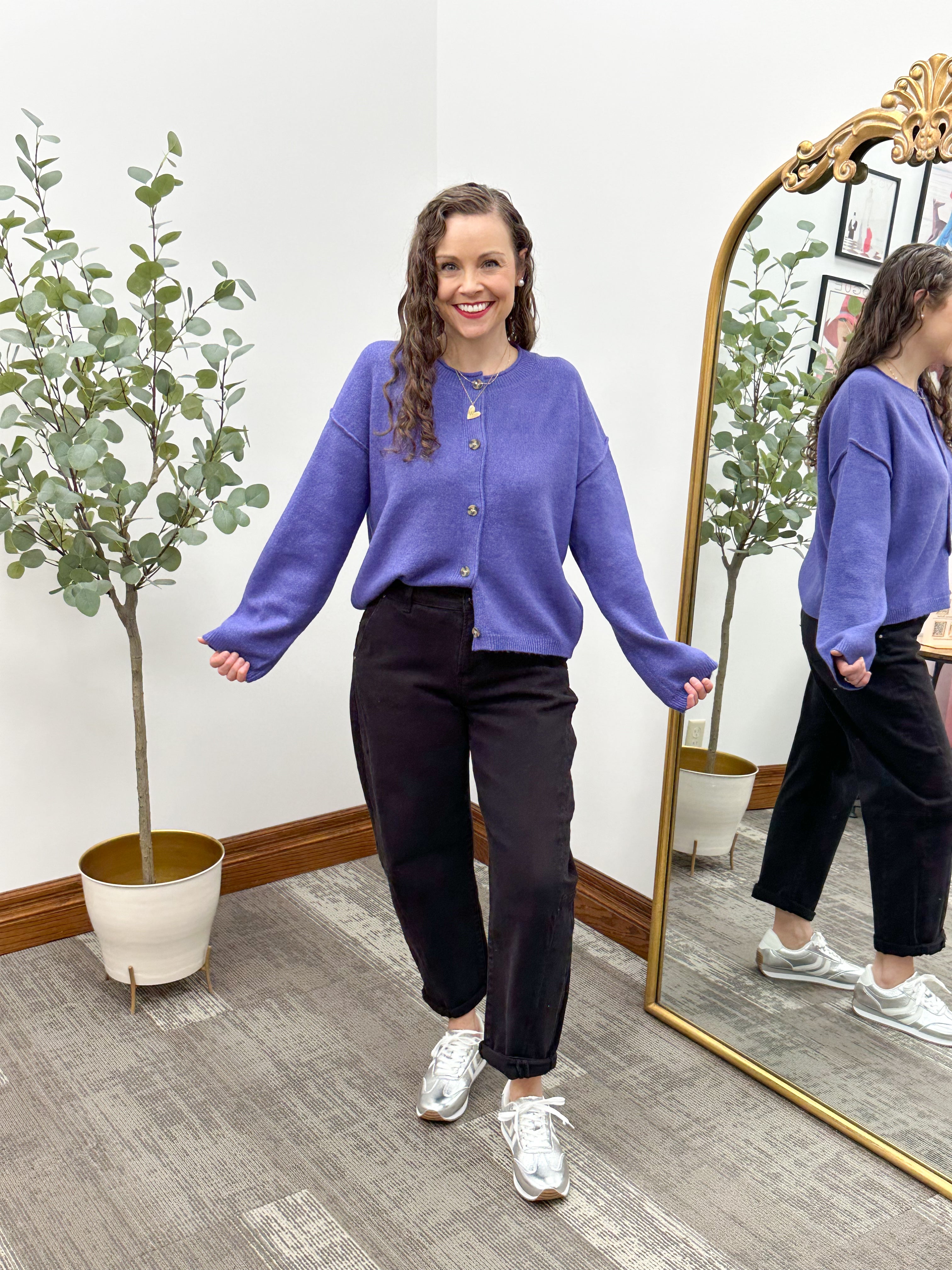 Purple Button Up Cardigan