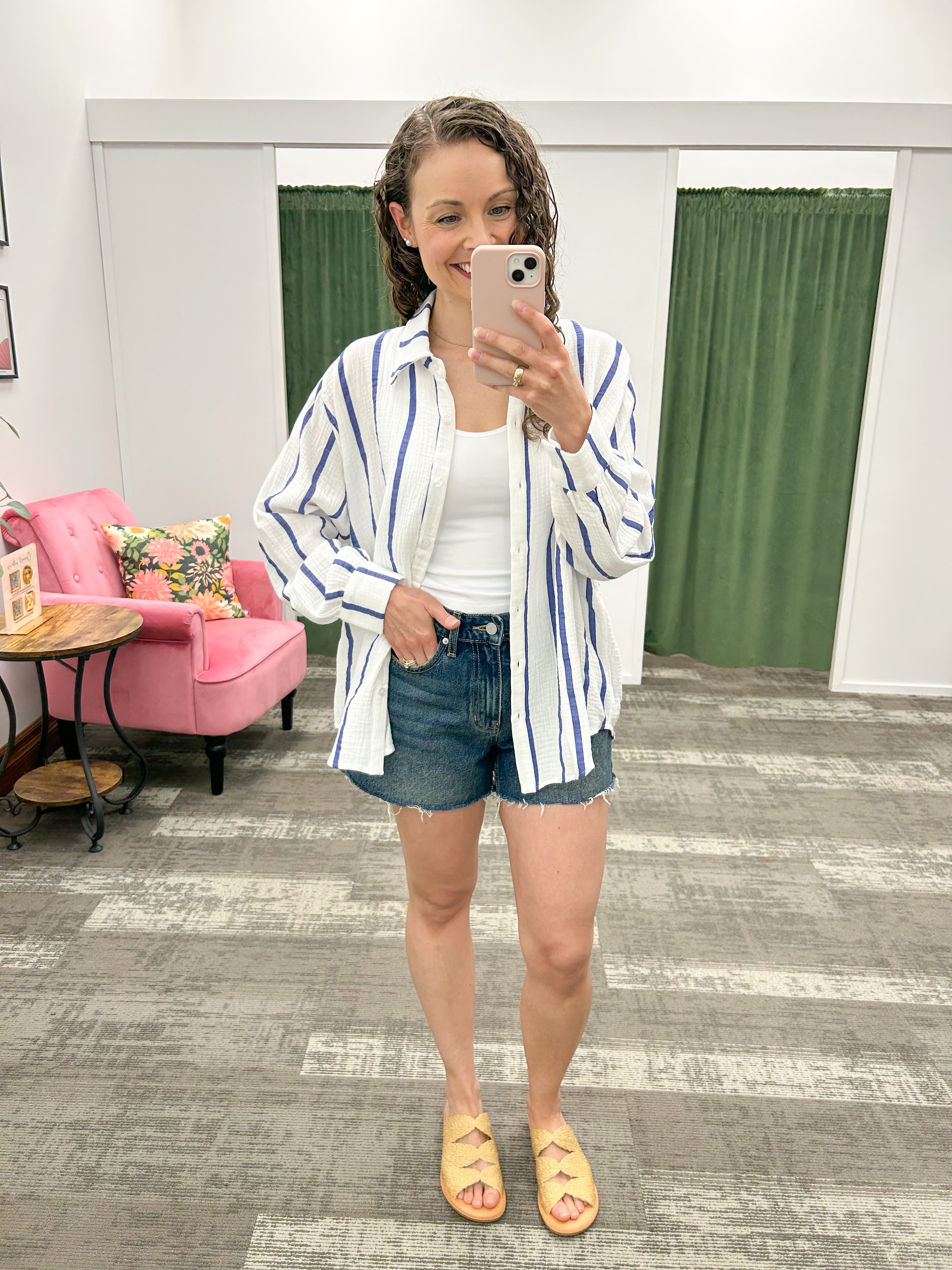 Blue Striped Gauze Button Down Shirt