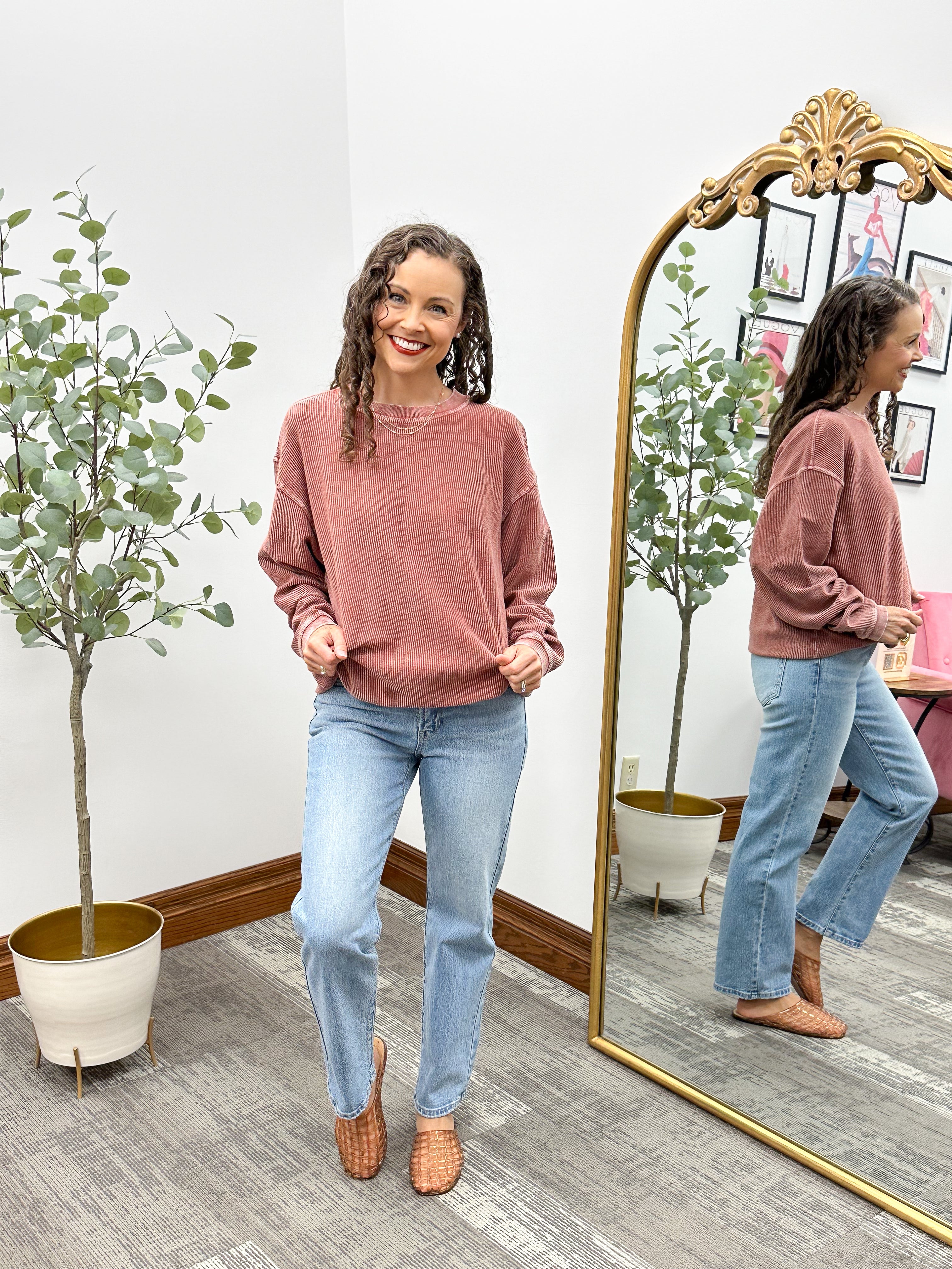 Tabitha Oversized Corded Crewneck Sweatshirt
