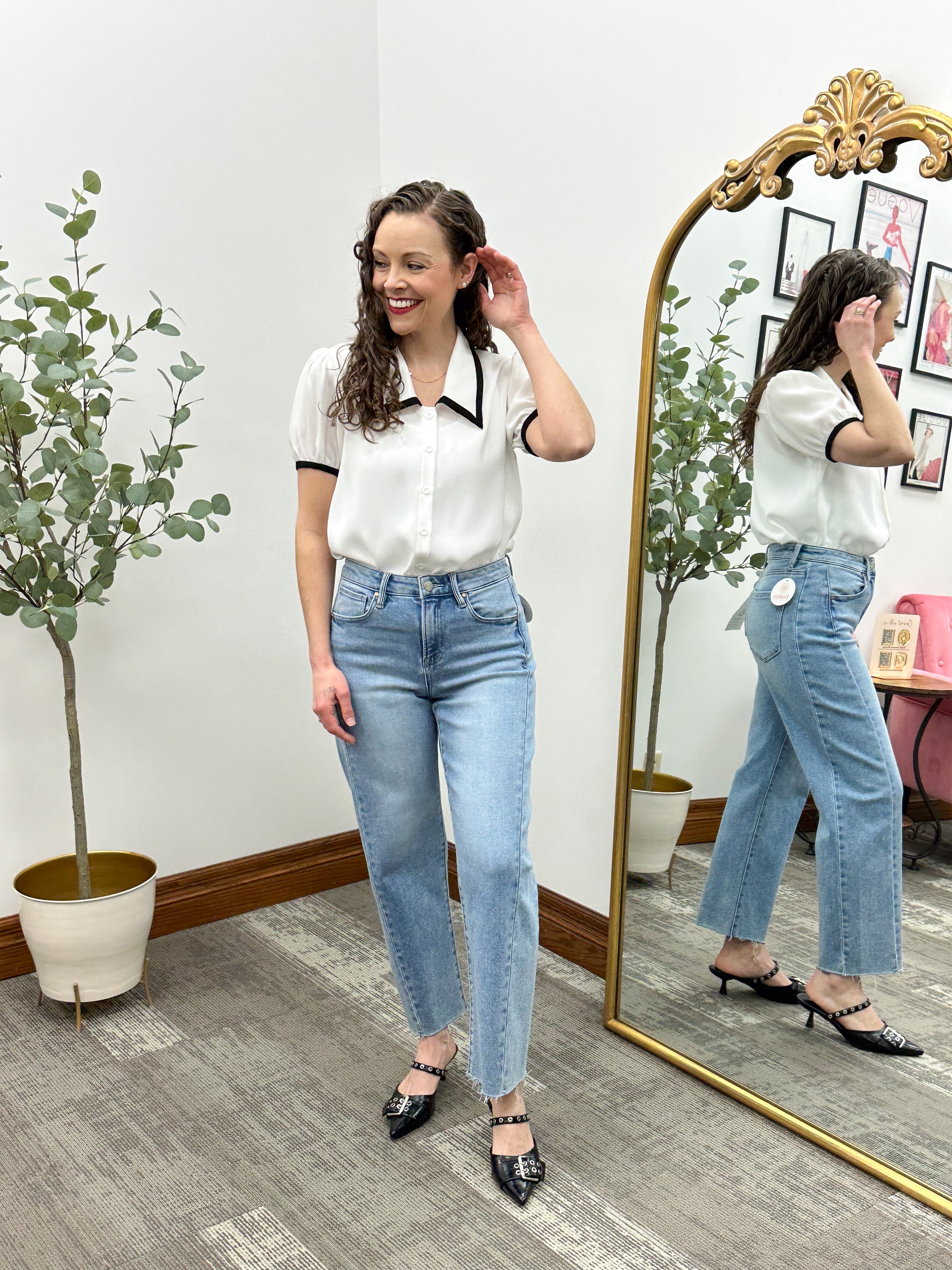 White Button Up Short Sleeve Blouse