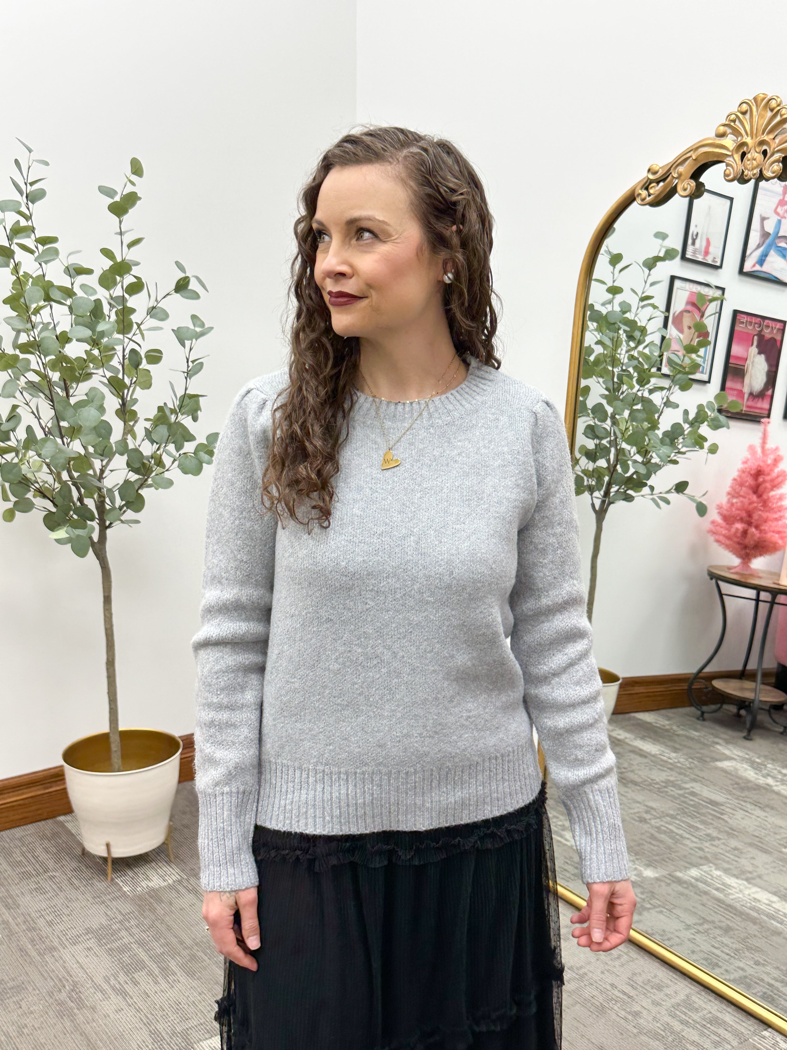 Kenzie Gray Puff Sleeve Sweater