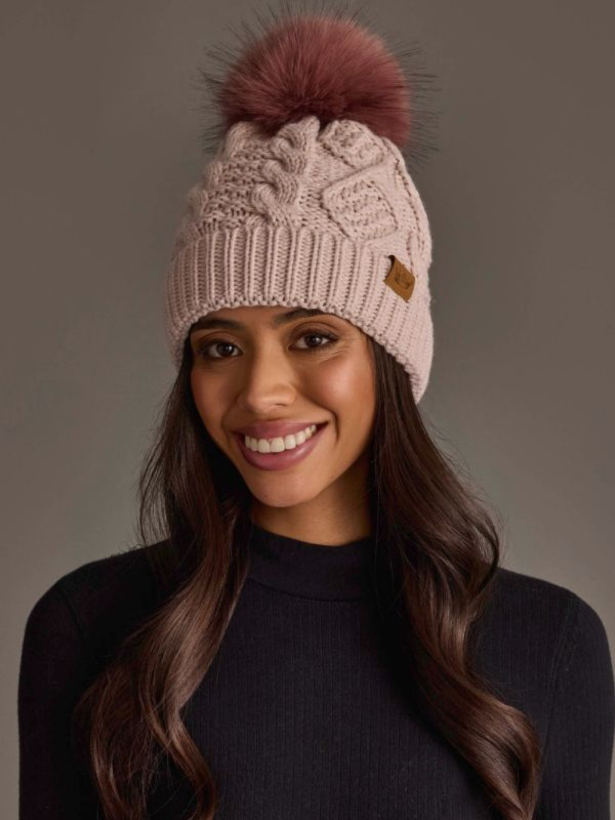 Light Pink Cable Knit Pom Hat