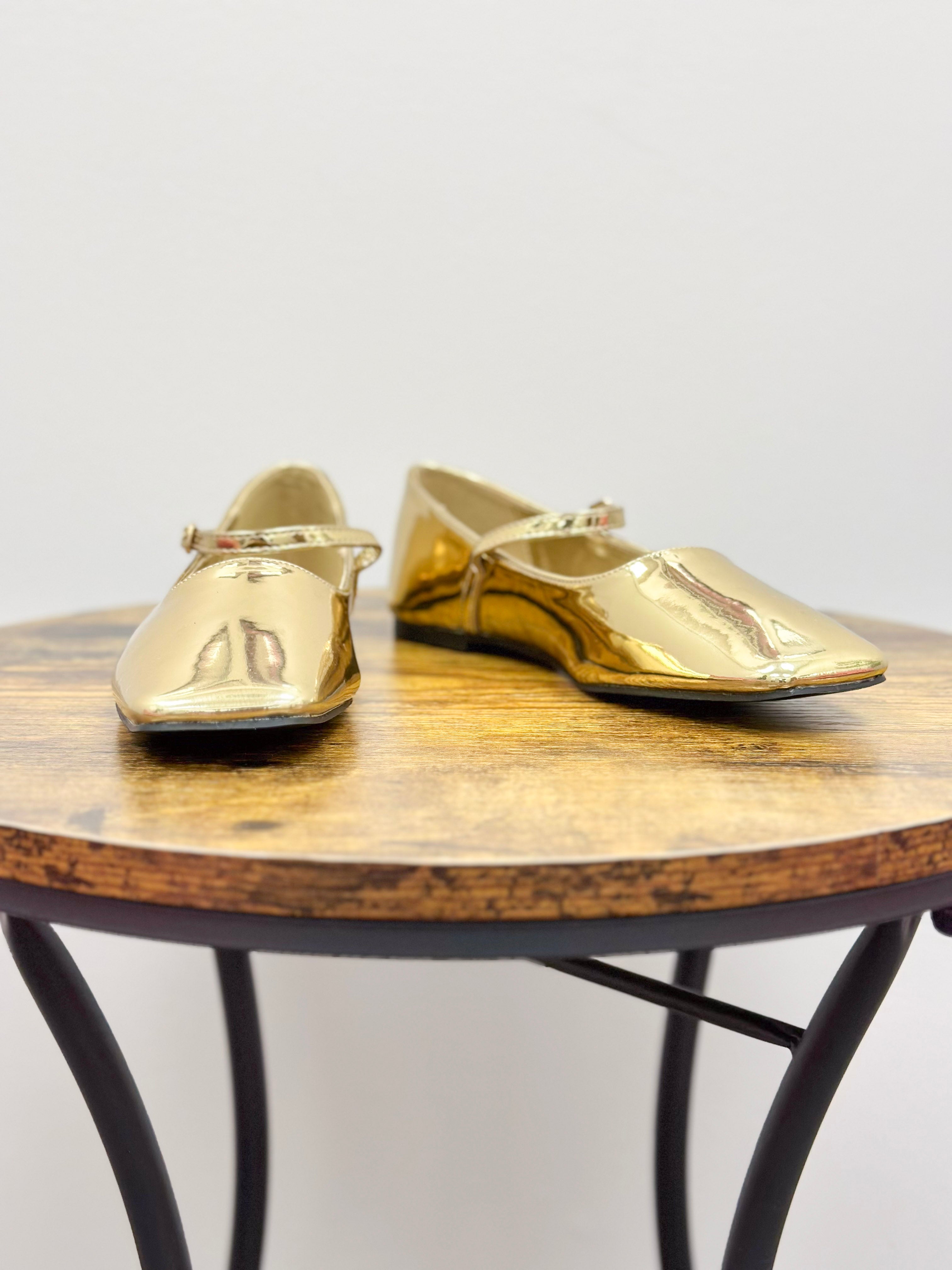 Gold Square Toe Ballet Flats