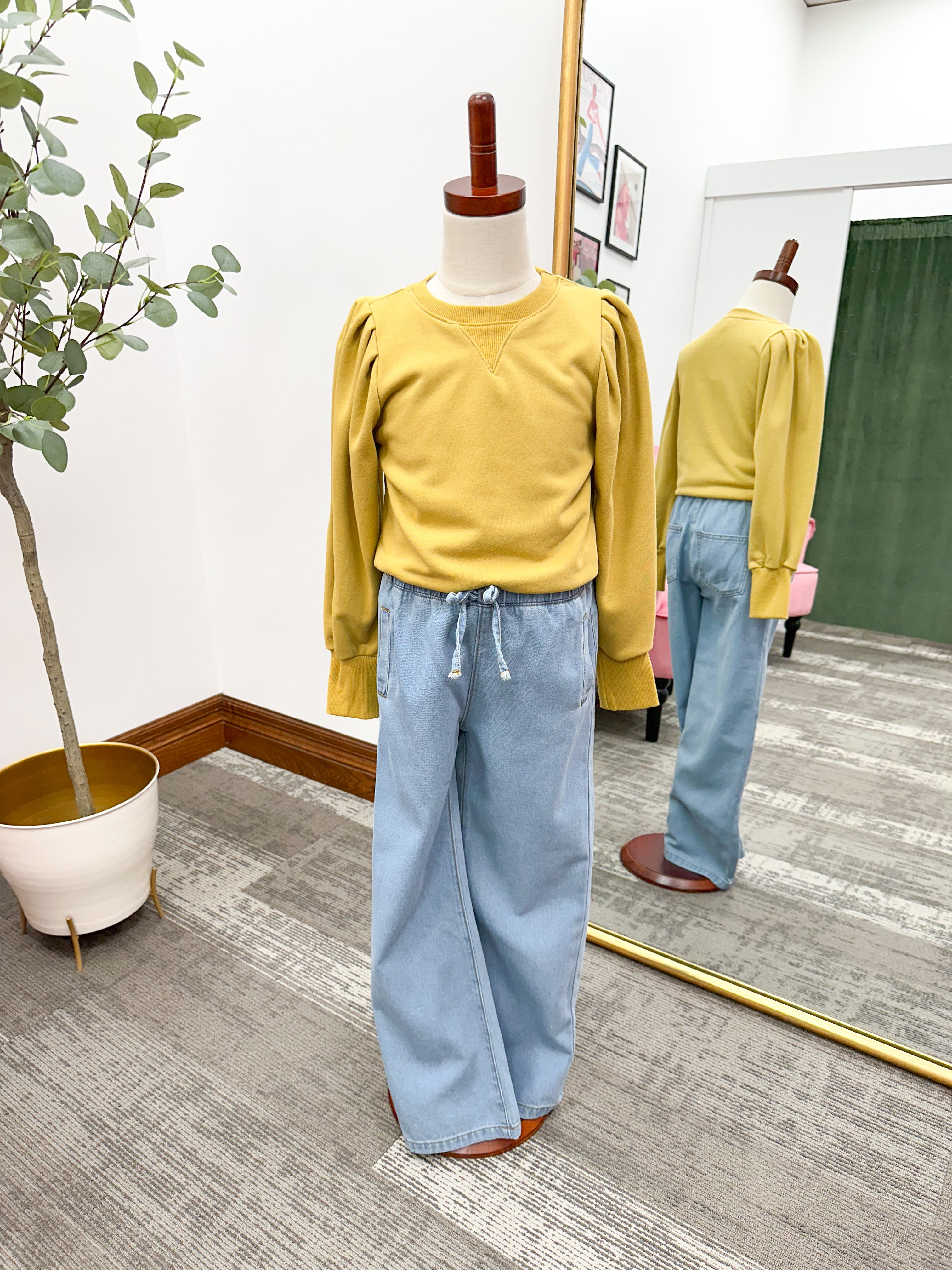 Girls Elastic Waist Wide Leg Jeans