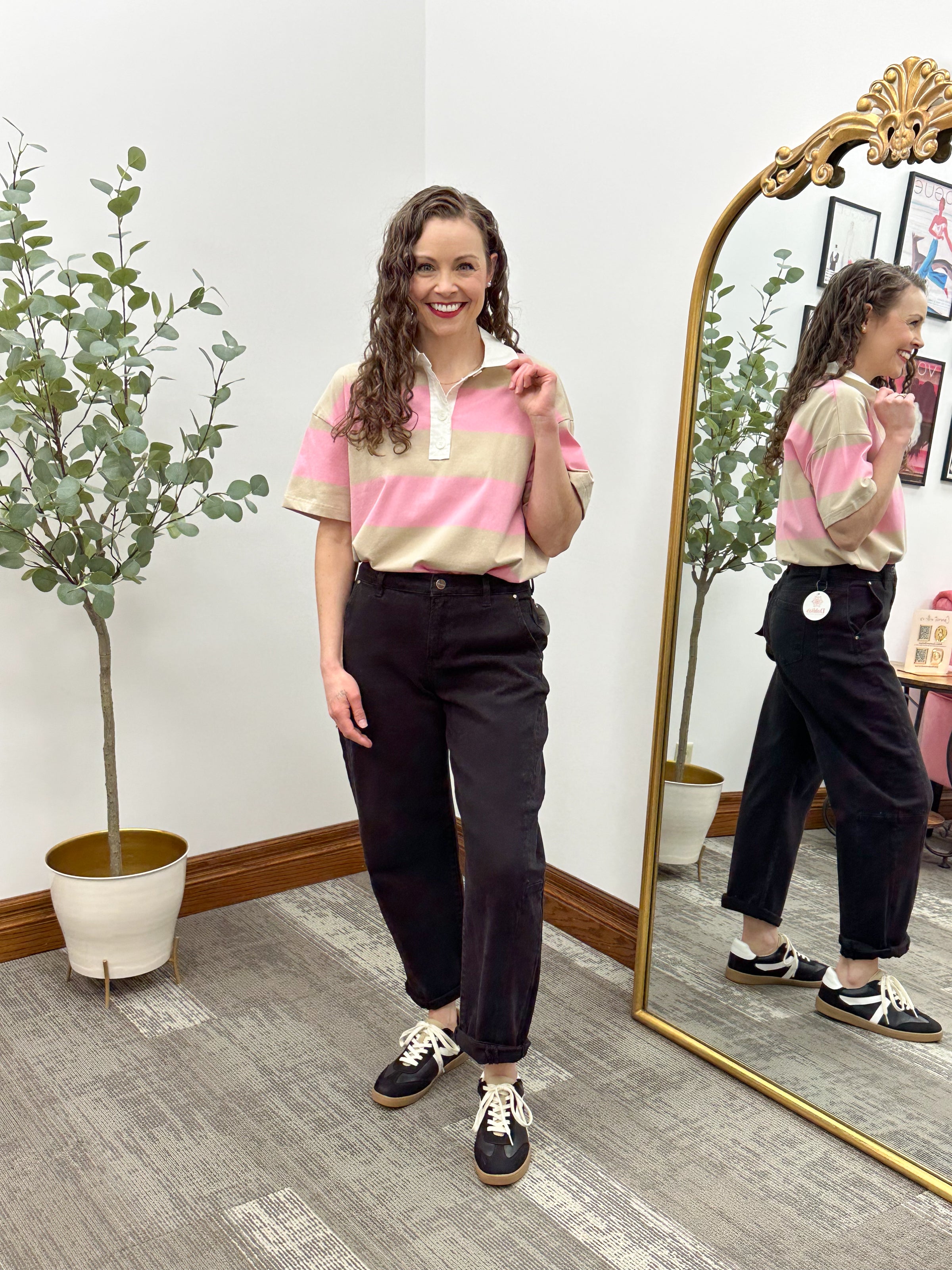 Rugby Striped Oversized Polo Shirt