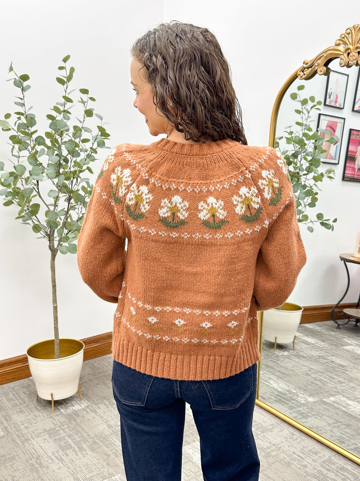 Rust Floral Button Up Cardigan