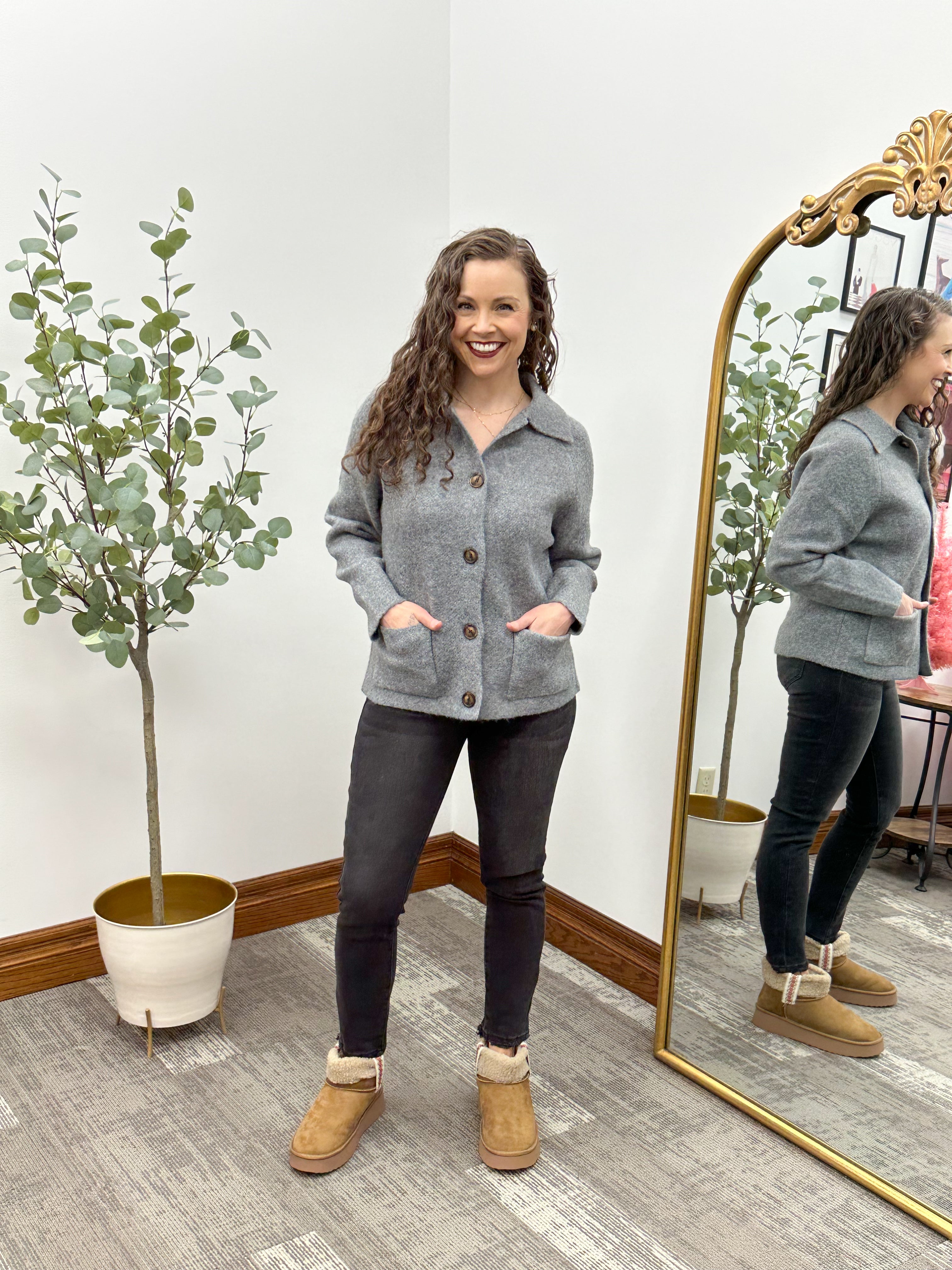 Gray Button Down Collared Cardigan
