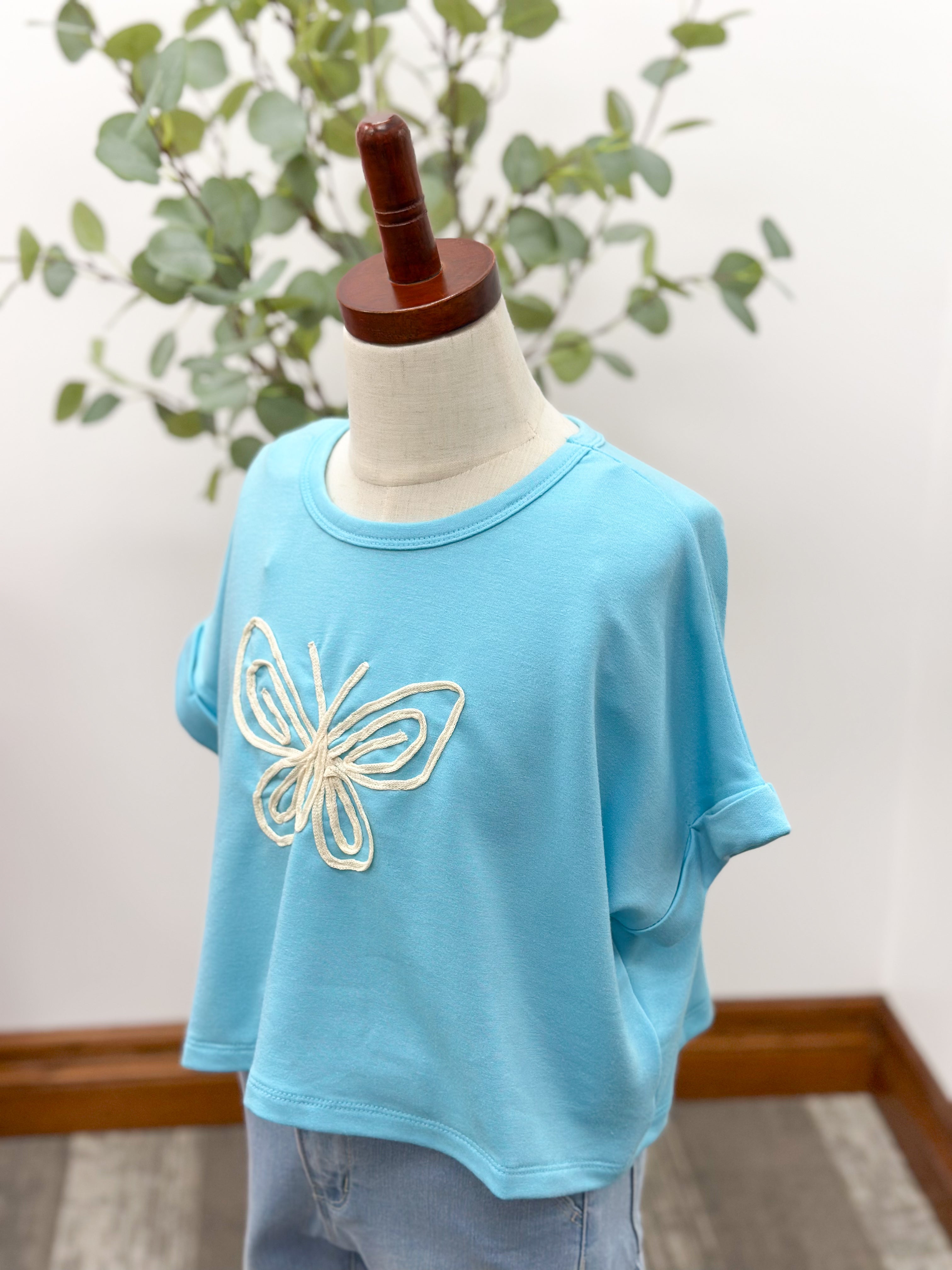 Girls Blue Butterfly Tee