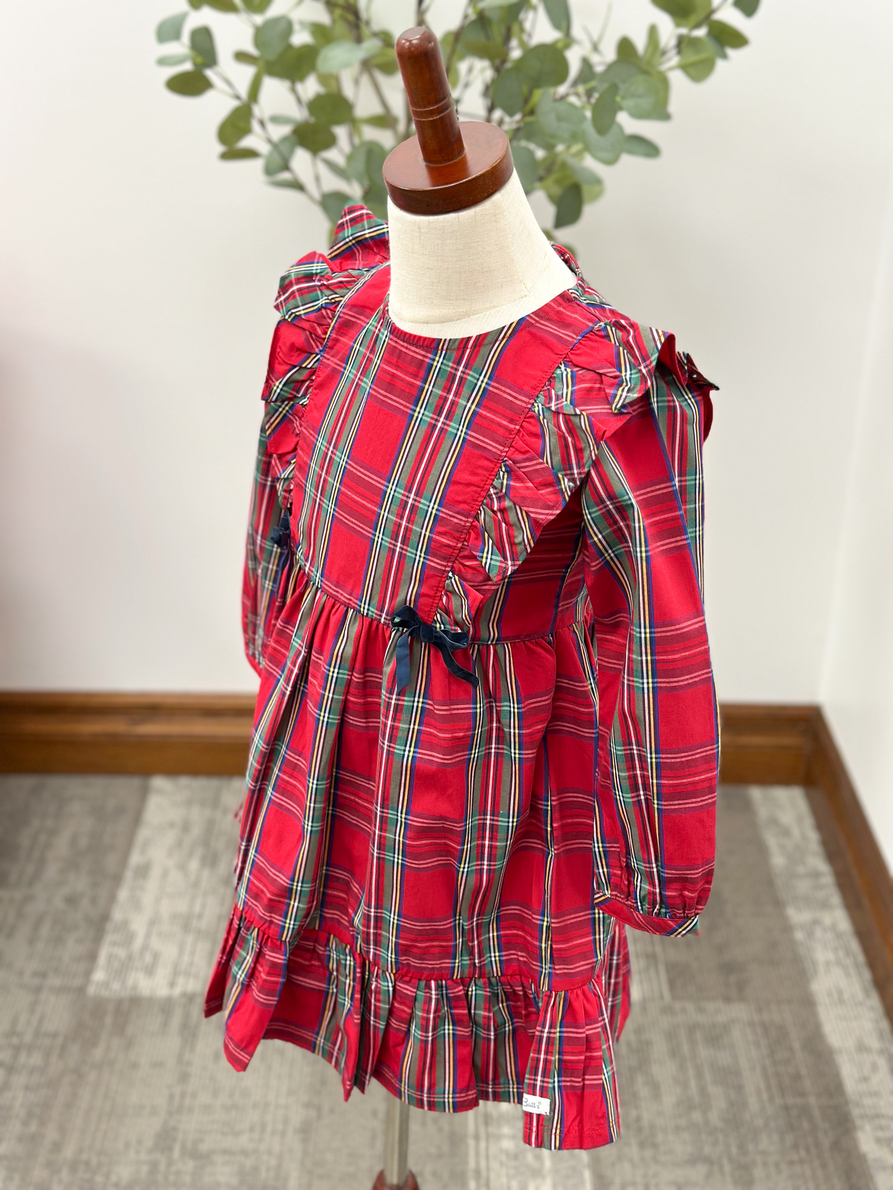 Girls Red Plaid Ruffle Dress